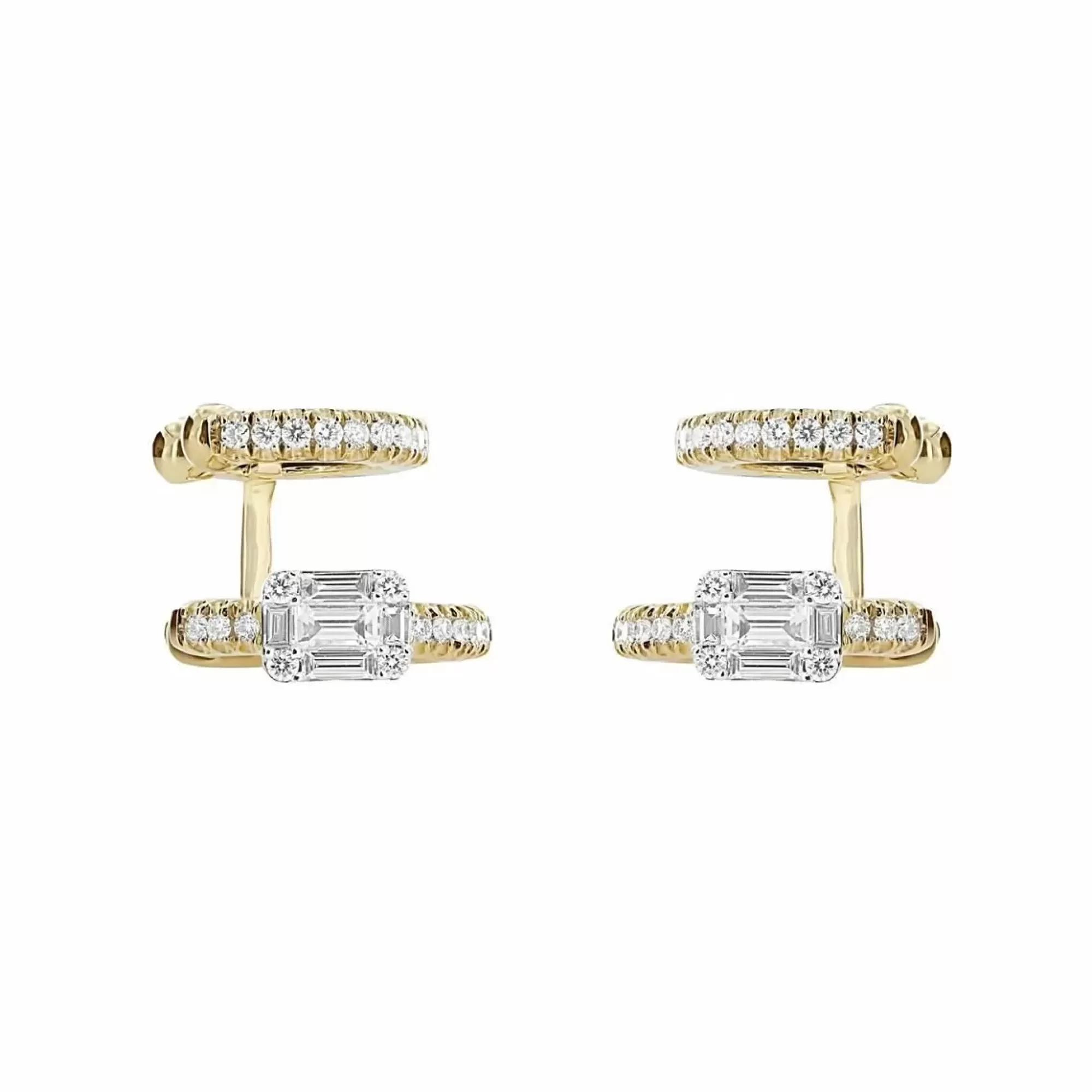 * London Collection 18K Yellow Gold Pave Diamond Cluster Double Huggie Earrings Hot