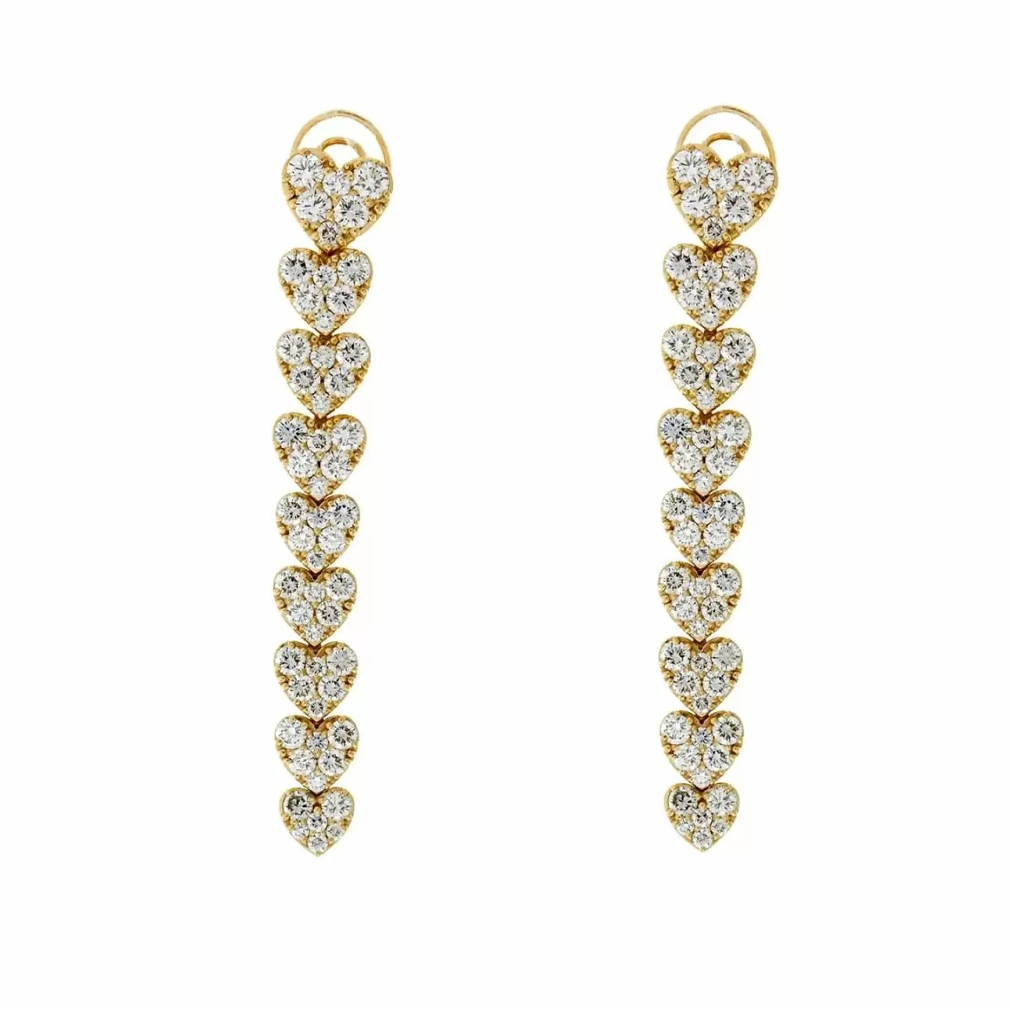 London Collection 18K Yellow Gold Pave Diamond Heart Drop Earrings Hot