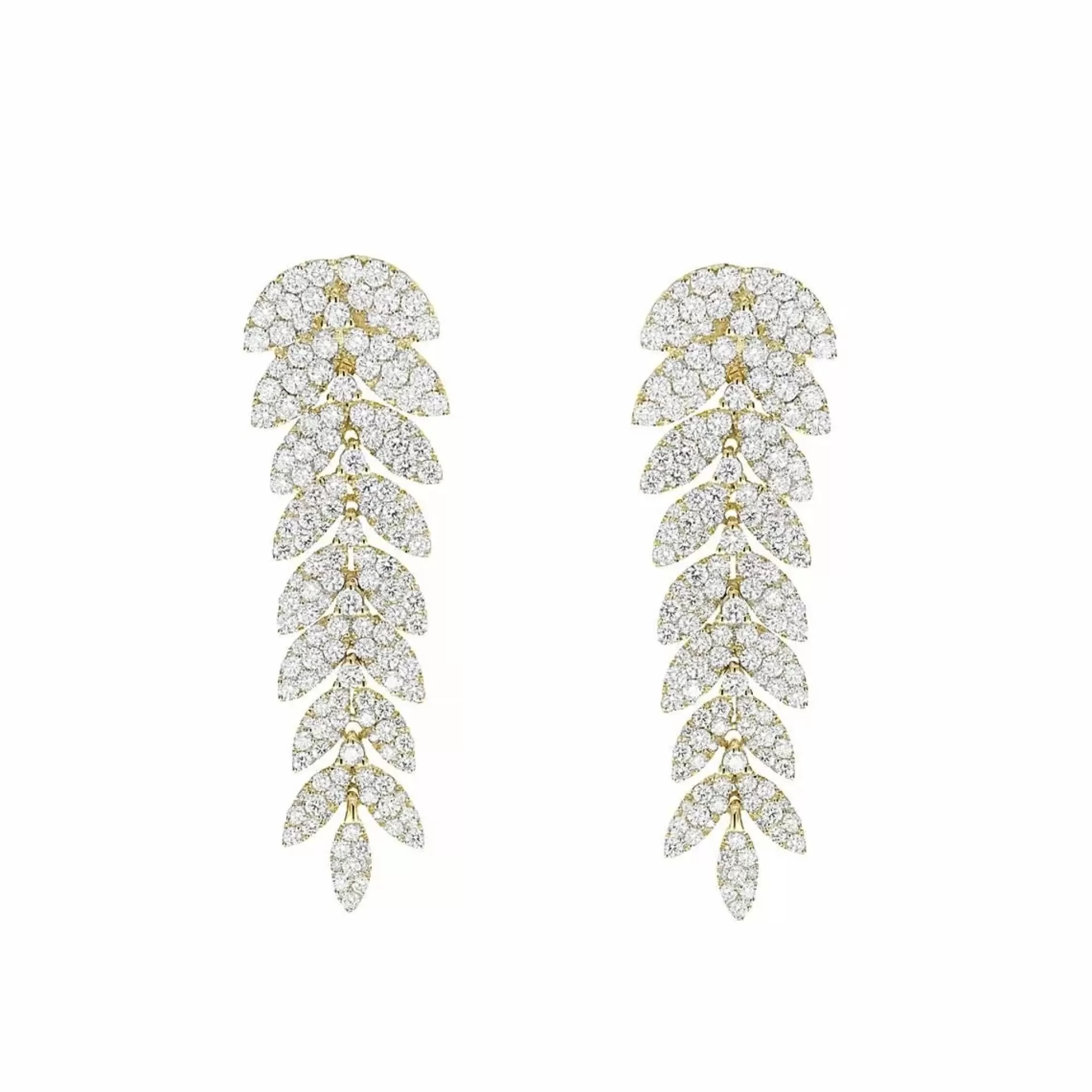 London Collection 18K Yellow Gold Pave Diamond Long Leaf Earrings Hot