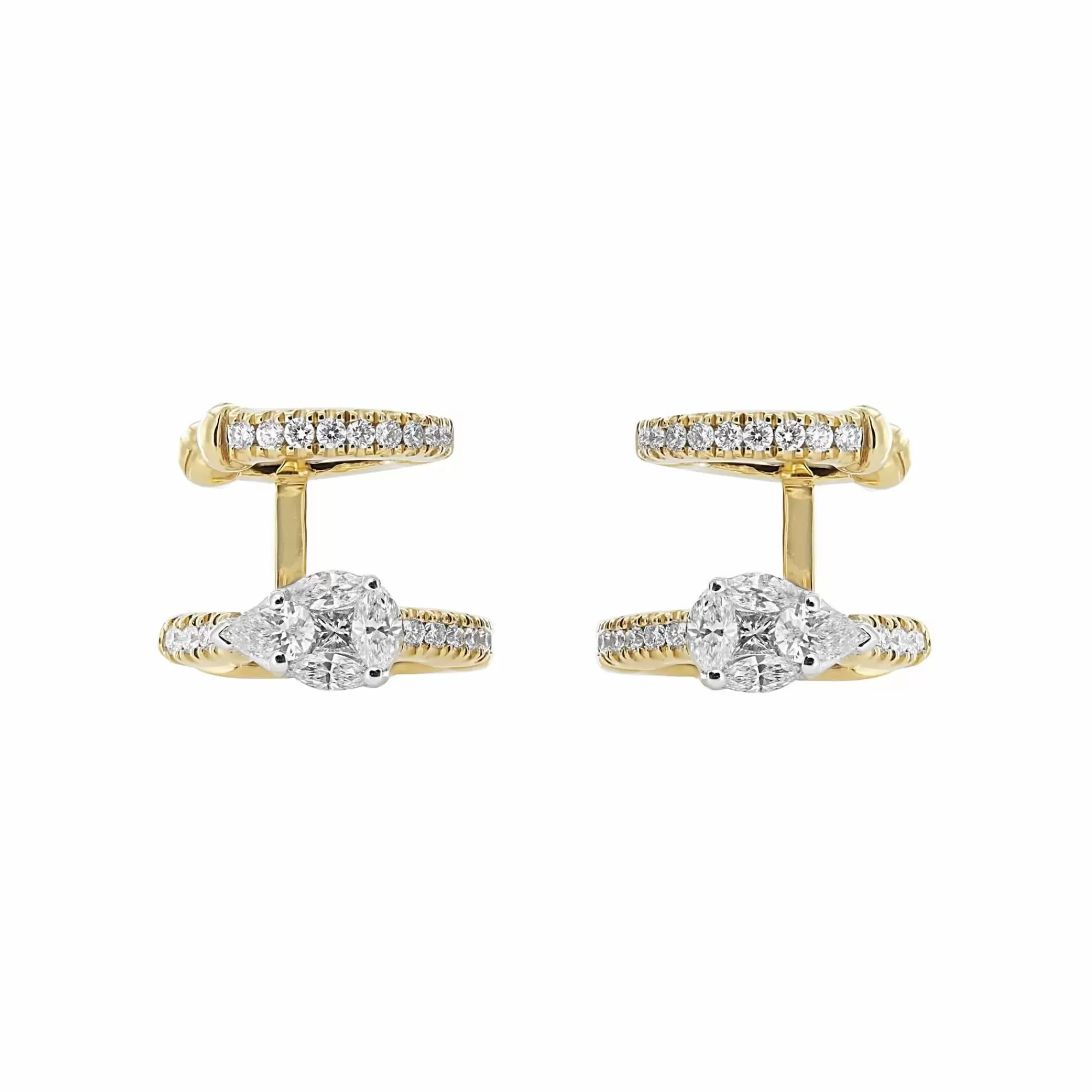 * London Collection 18K Yellow Gold Round And Pear Shape Diamond Huggie Earrings Store