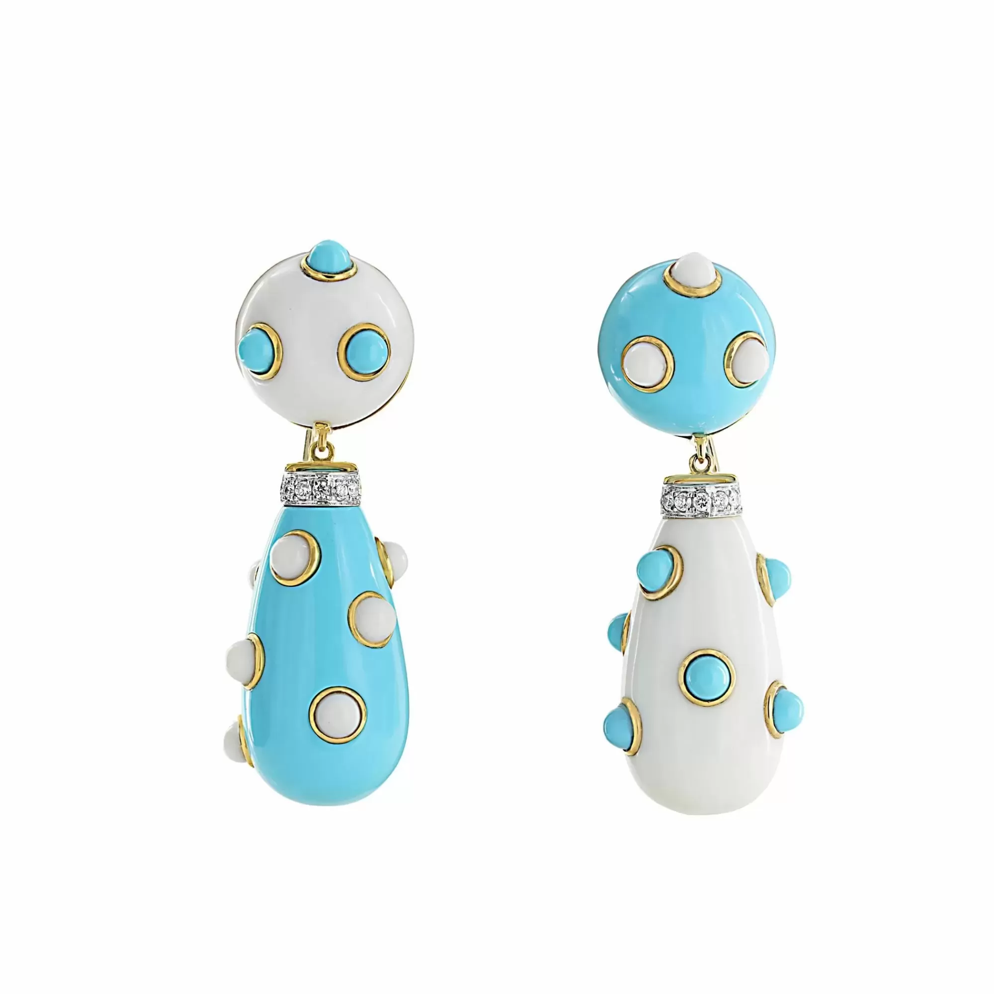 * London Collection 18K Yellow Gold Turquoise And White Agate Dome Drop Earrings Hot