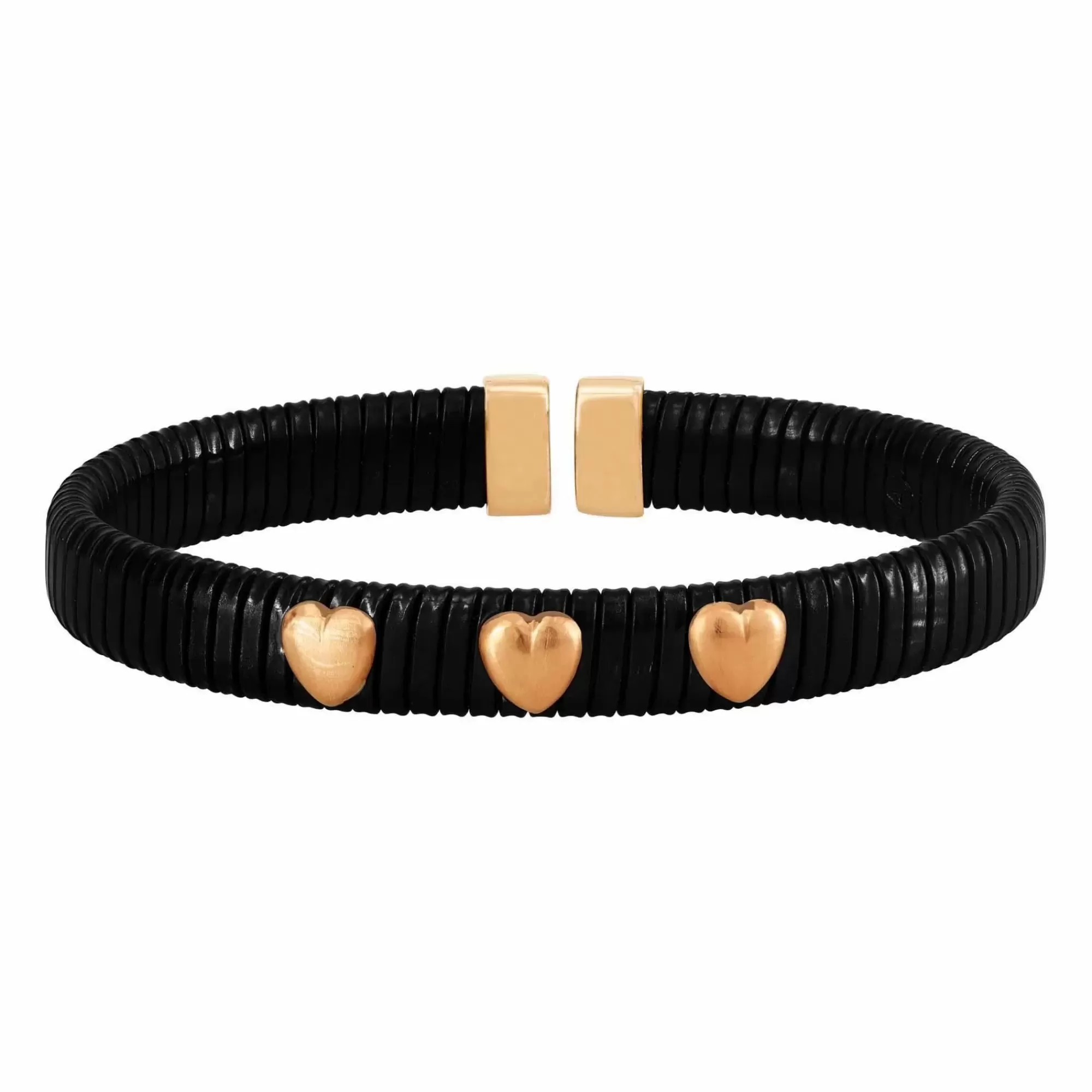 * London Collection Black Steel And Rose Gold Plated 3 Hearts Bangle Bracelet Clearance