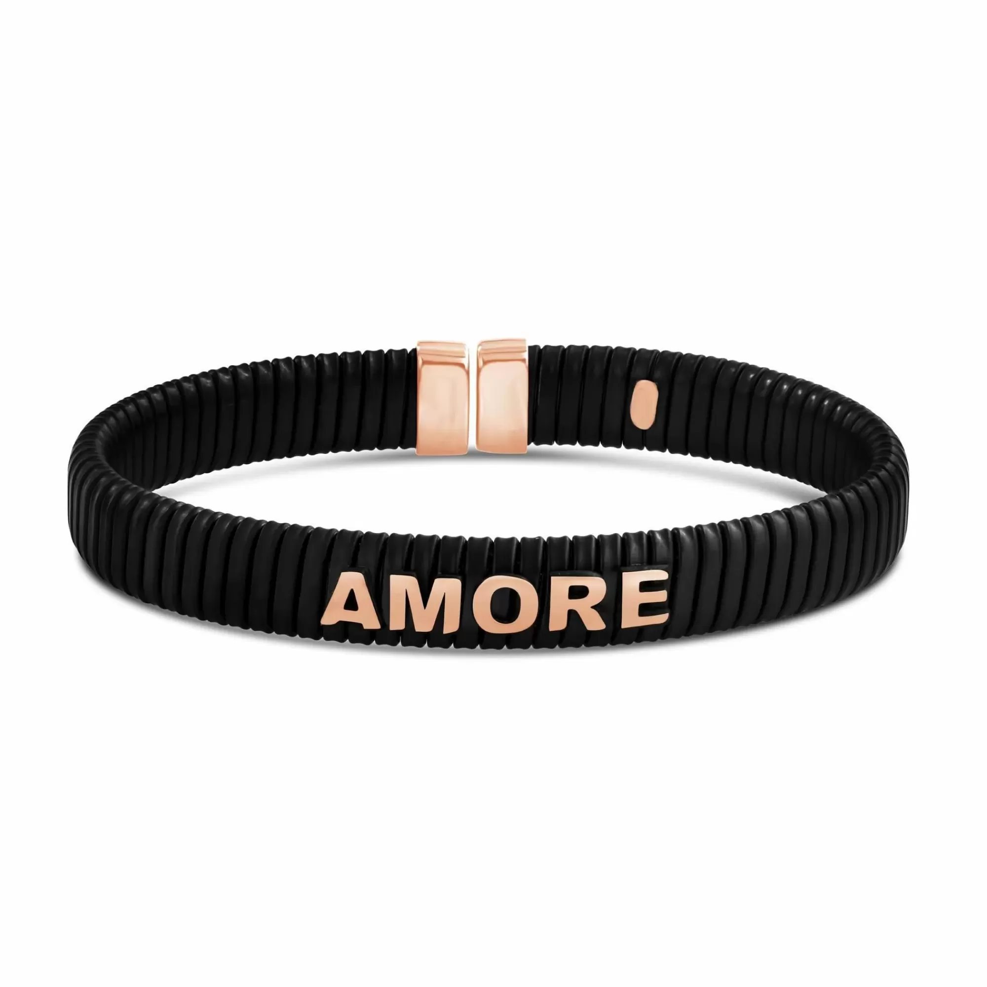 * London Collection Black Steel And Rose Gold Plated Amore Bangle Bracelet Discount