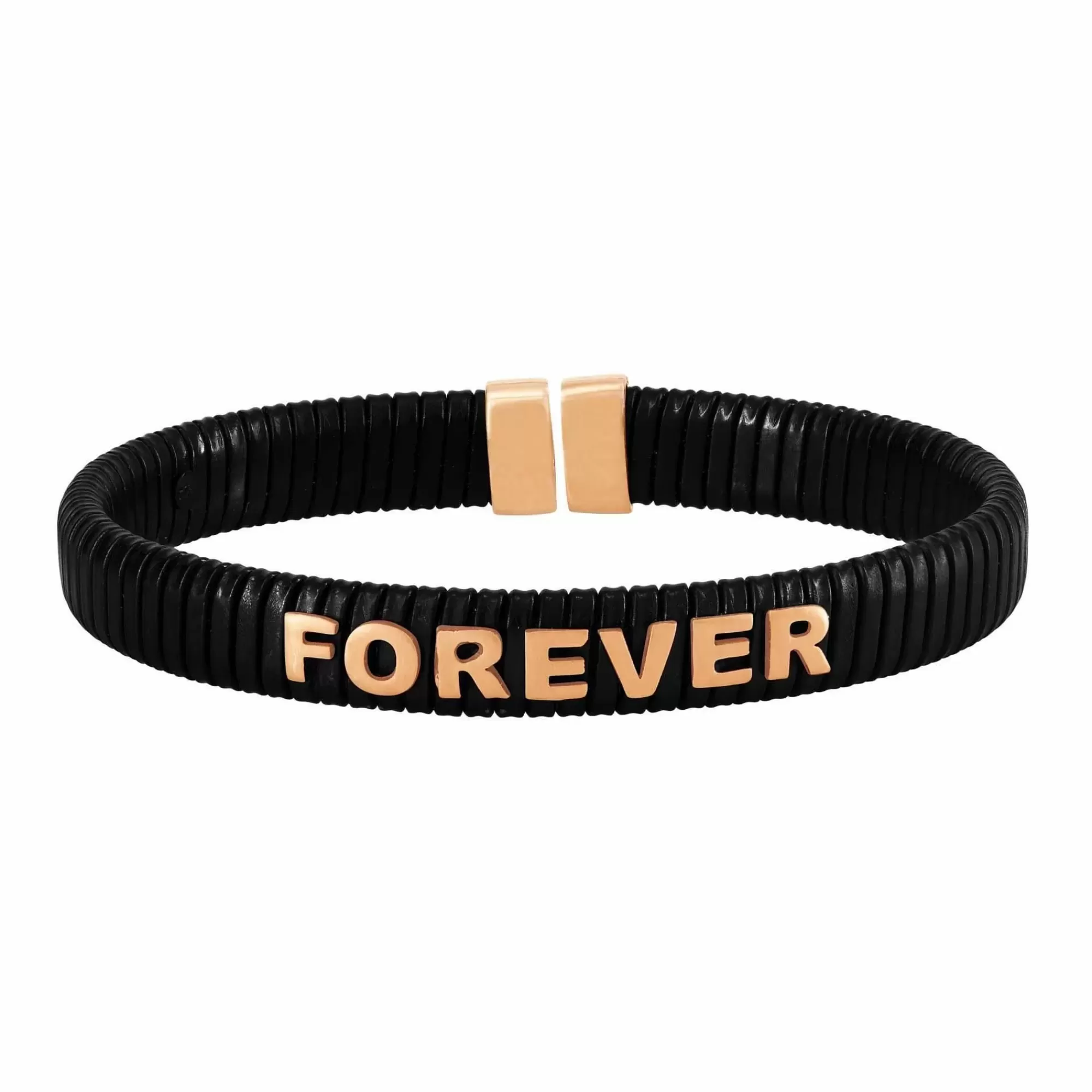* London Collection Black Steel And Rose Gold Plated Forever Bangle Bracelet 16Cm Fashion