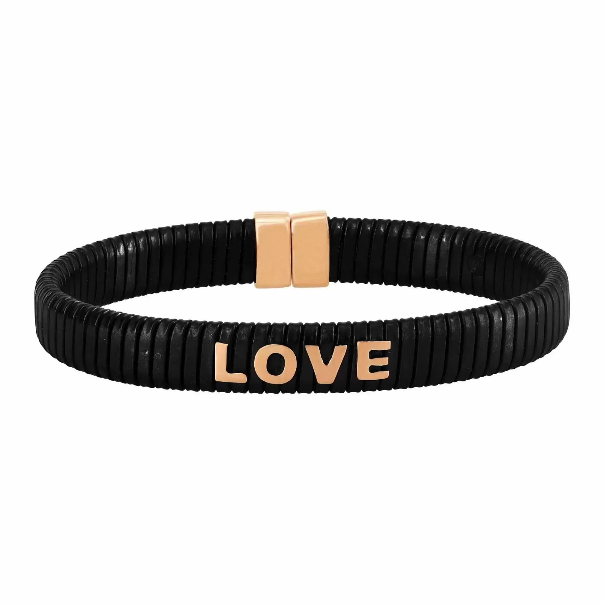 * London Collection Black Steel And Rose Gold Plated Love Bangle Bracelet Cheap