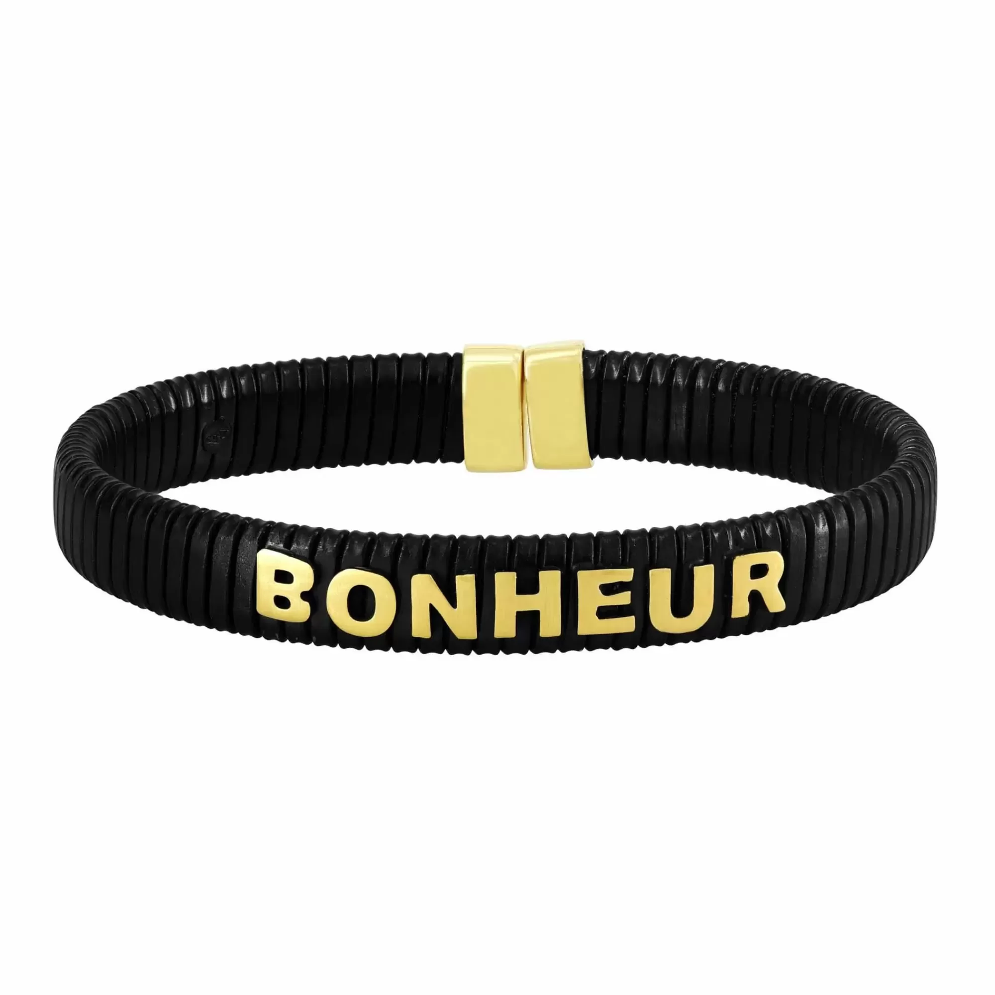 * London Collection Black Steel And Yellow Gold Plated Bonheur Bangle Bracelet New