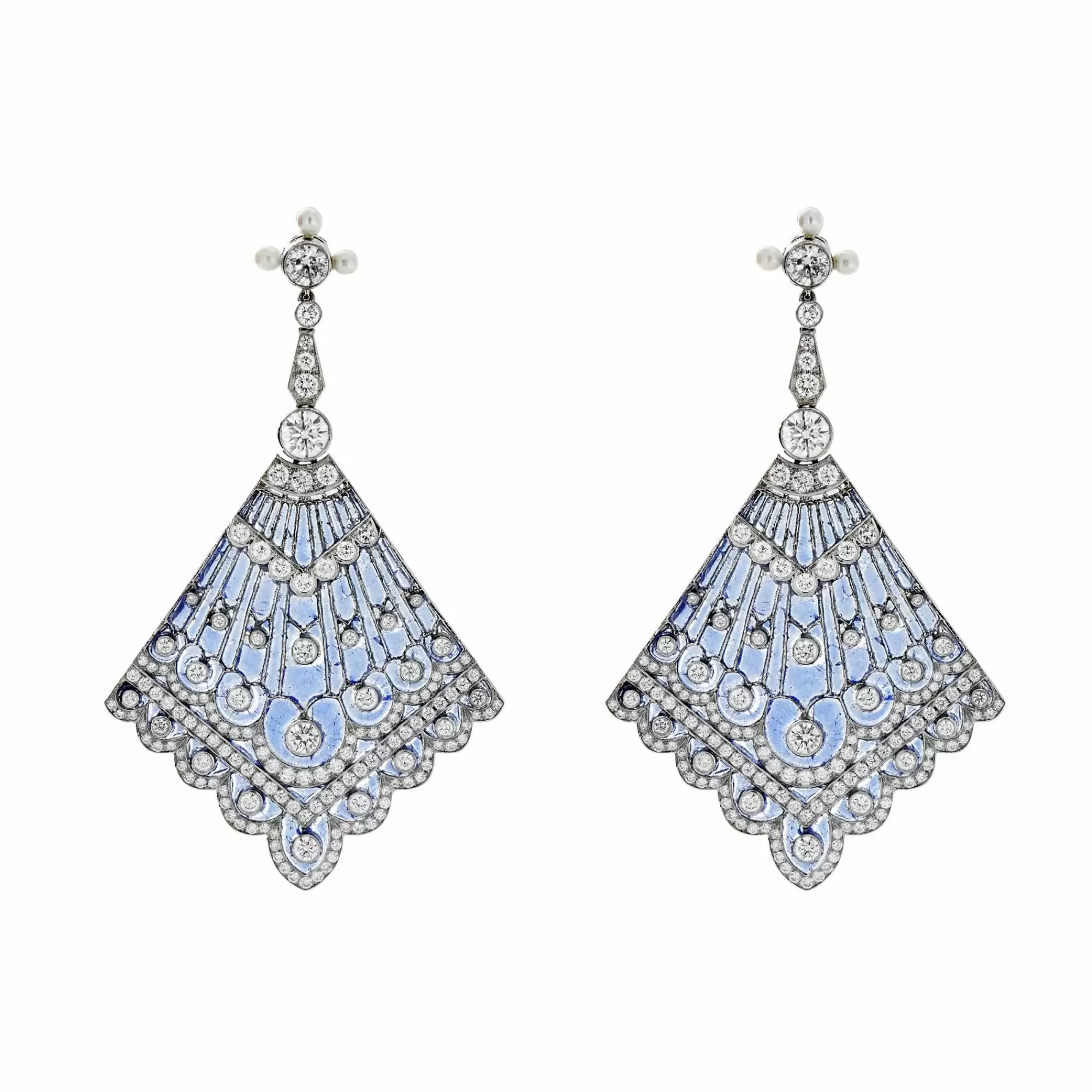 * London Collection Platinum Diamond And Enamel Long Fan Drop Earrings Best Sale