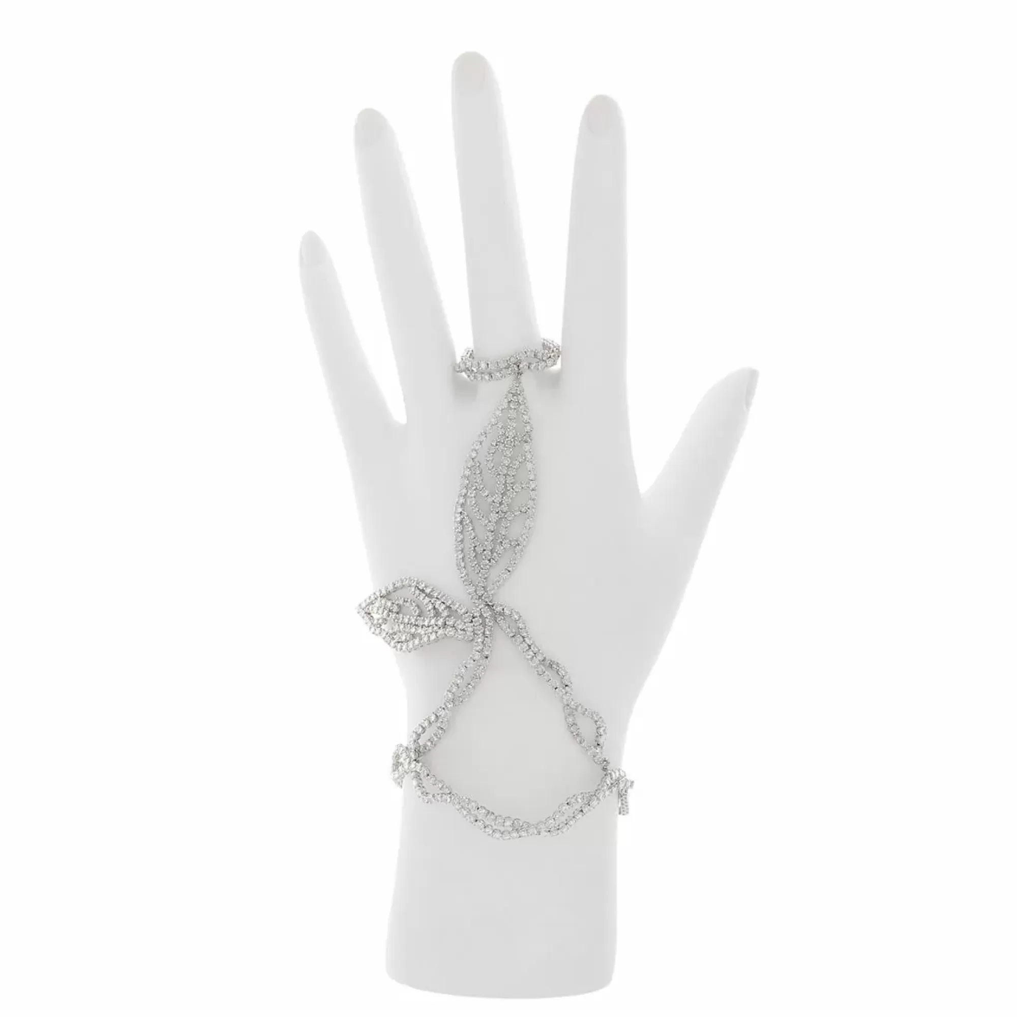 * London Collection Platinum Diamond Leaf Hand Chain Bracelet Ring Store