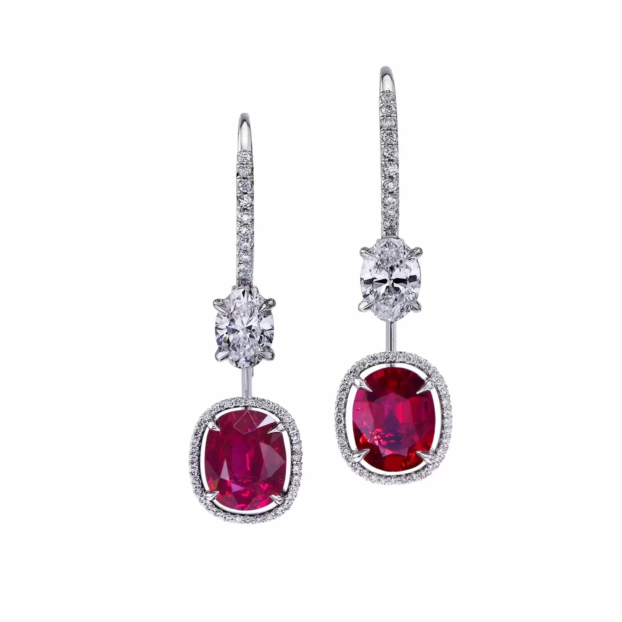 * London Collection Platinum Ruby And Diamond Drop Earrings New