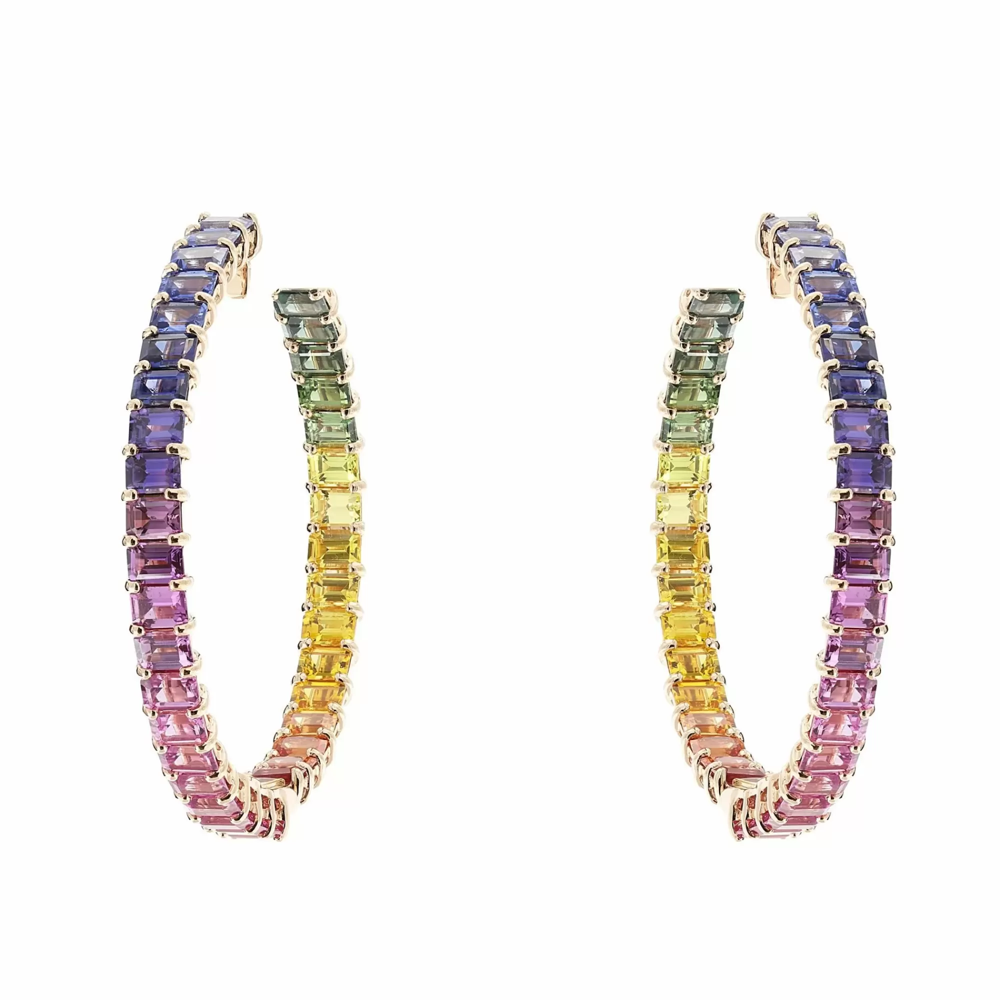 * London Collection Rose Gold Rainbow Sapphire Hoop Earrings Clearance