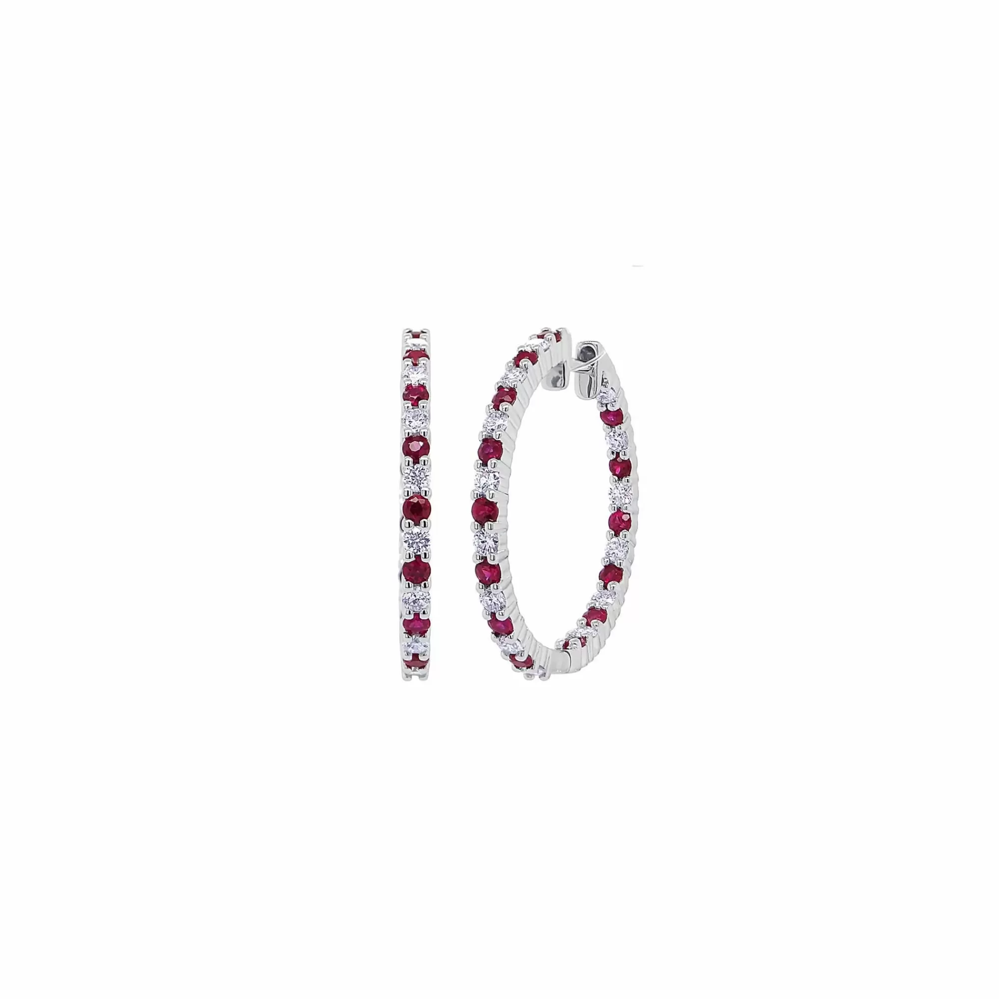 * London Collection White Gold Inside Out Ruby And Diamond Hoop Earrings Cheap