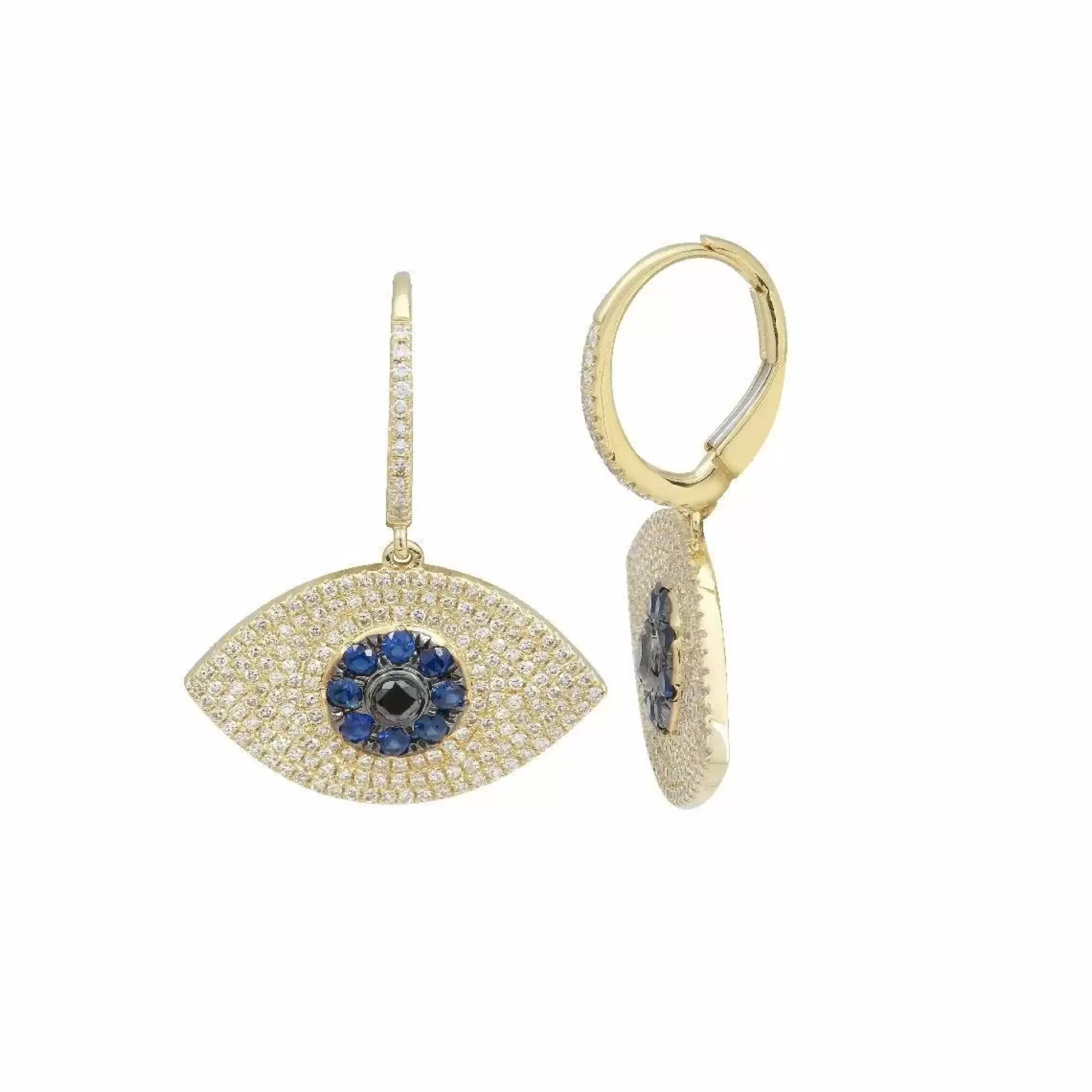 London Collection Yellow Gold Diamond And Sapphire Evil Eye Earrings Hot