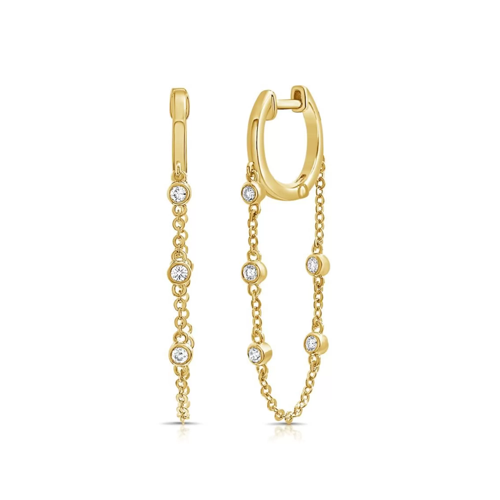 London Collection Yellow Gold Diamond Chain Drop Earrings Cheap