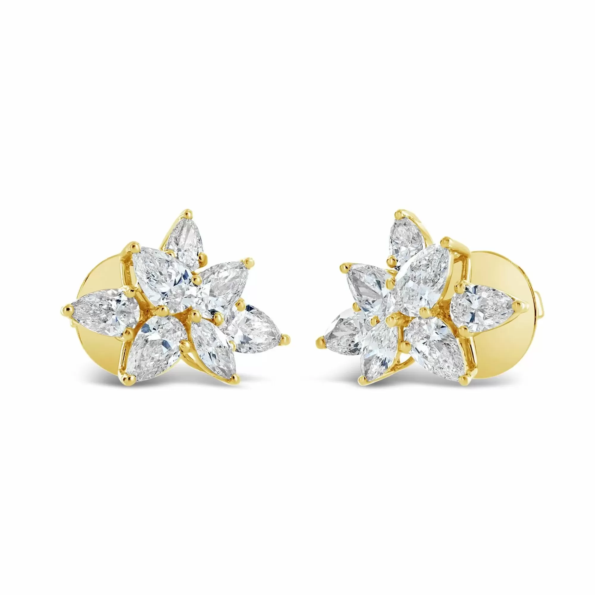 London Collection Yellow Gold Pear Shape And Marquise Diamond Stud Earrings Clearance