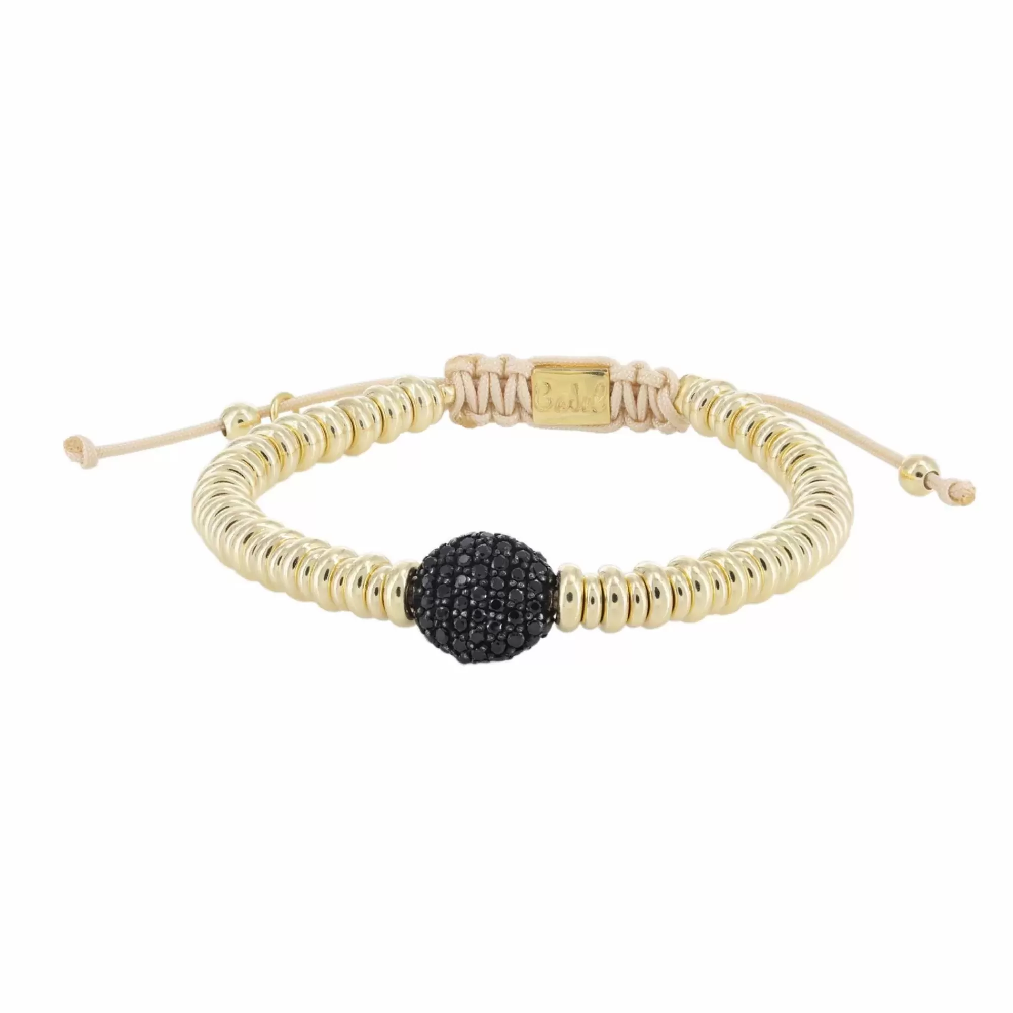 London Collection Yellow Gold Plated Silver Rondelle And Oval Black Spinel Bead Cord Bracelet Cheap