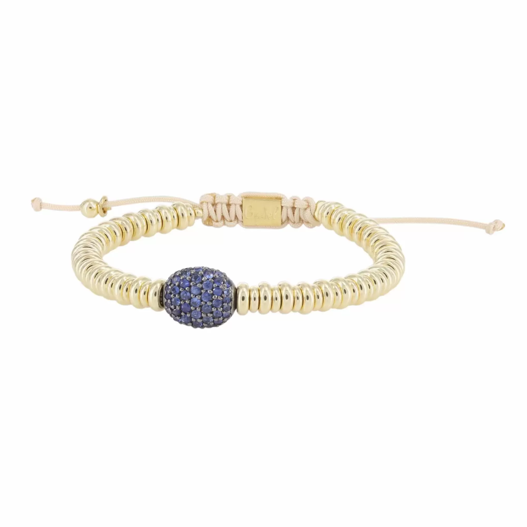 London Collection Yellow Gold Plated Silver Rondelle And Oval Blue Sapphire Bead Cord Bracelet Best Sale