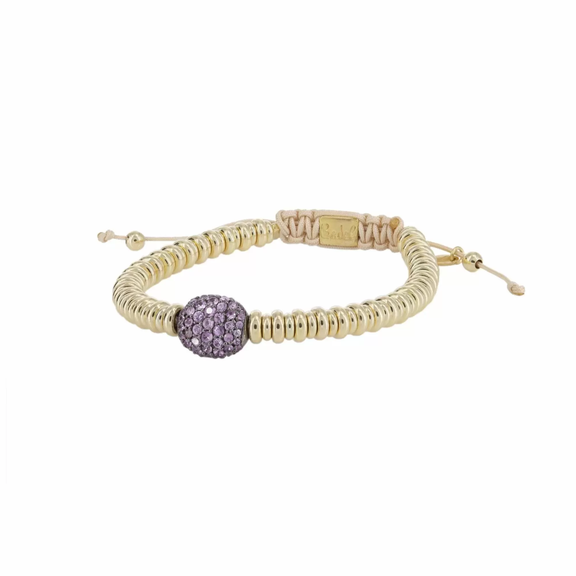 London Collection Yellow Gold Plated Silver Rondelle And Oval Pink Sapphire Bead Cord Bracelet New
