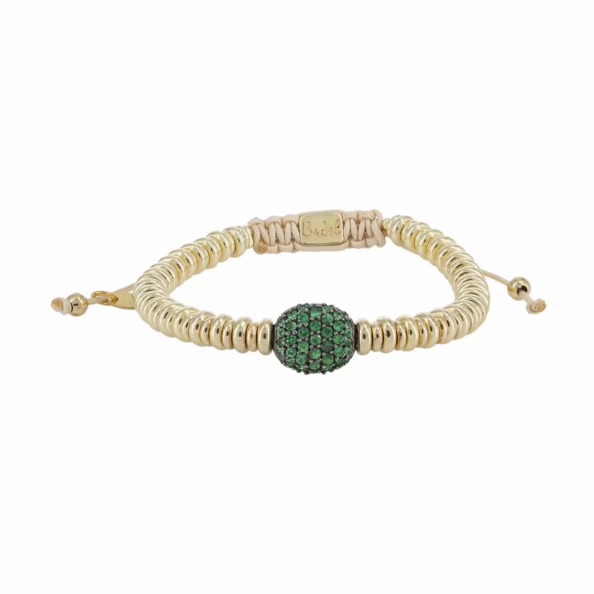 London Collection Yellow Gold Plated Silver Rondelle And Oval Tsavorite Bead Cord Bracelet Cheap