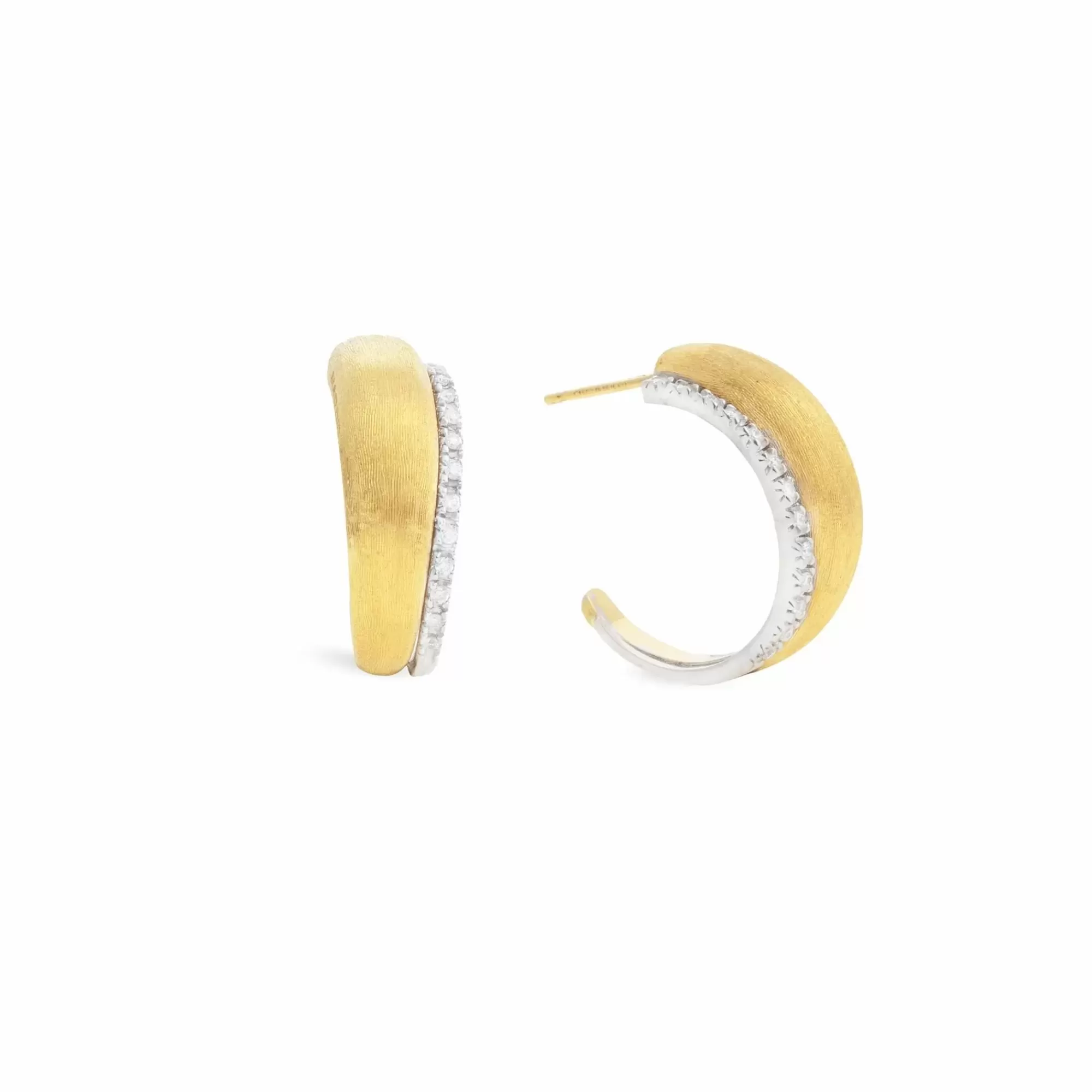 Marco Bicego Lucia 18K Yellow And White Gold Diamond 3/4 Hoop Earrings New