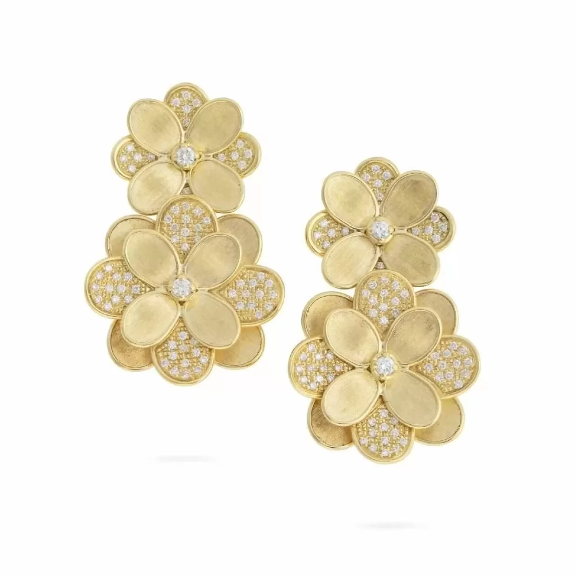 Marco Bicego Petali 18K Yellow Gold Diamond Double Flower Earrings Cheap