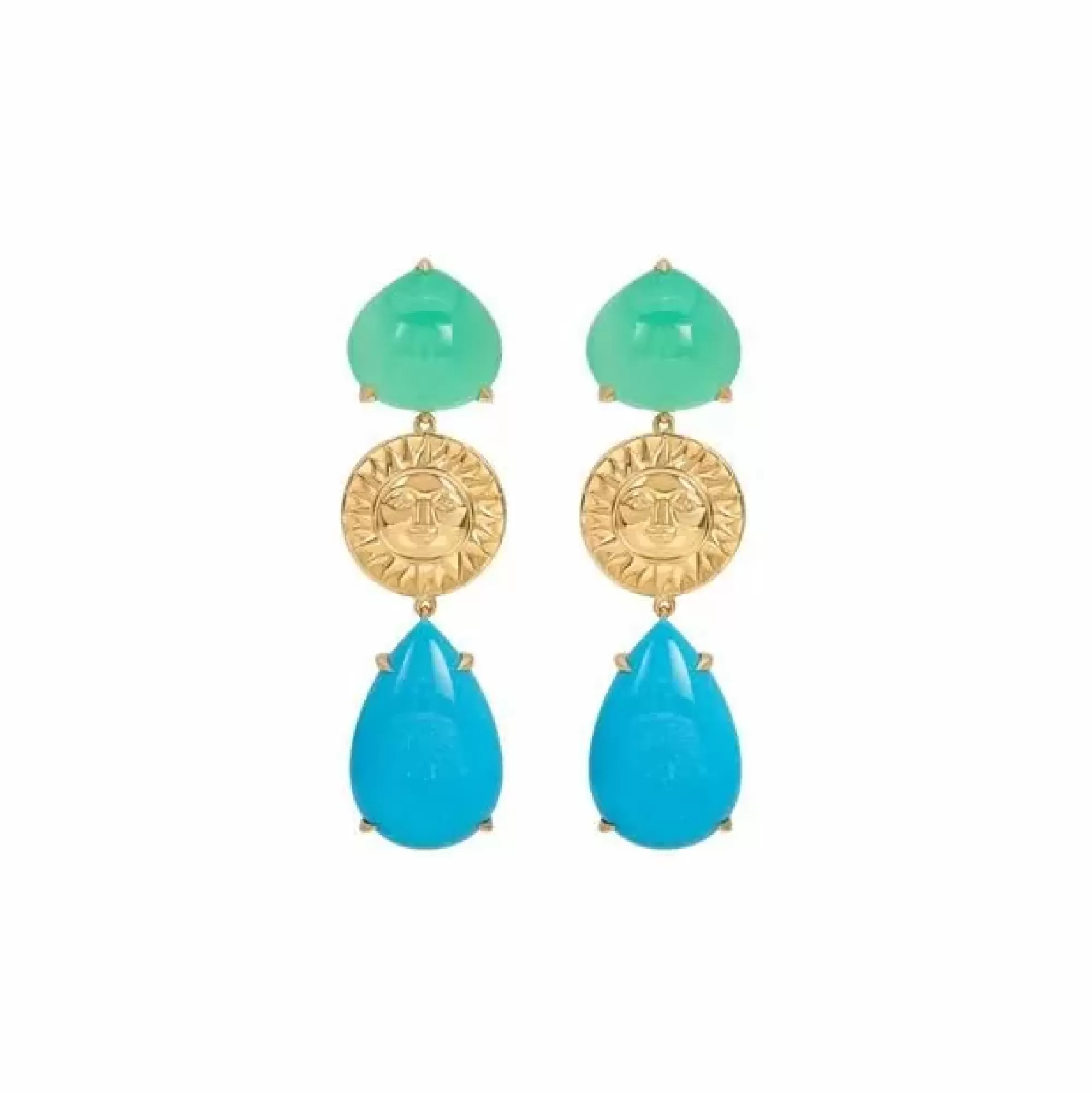 Marina B 18K Soleil Yellow Gold Chrysoprase And Turquoise Earrings Hot