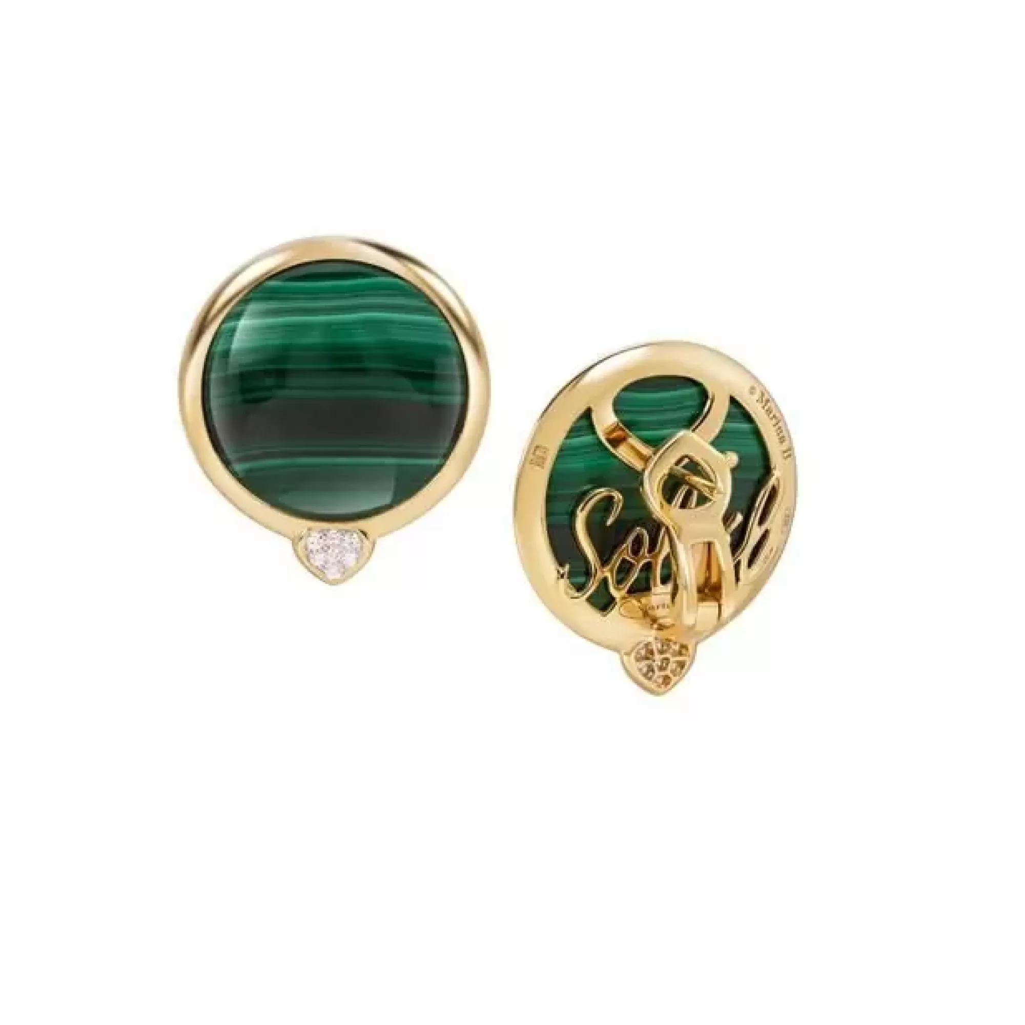 Marina B Soleil 18K Yellow Gold Malachite And Diamond Earrings Clearance