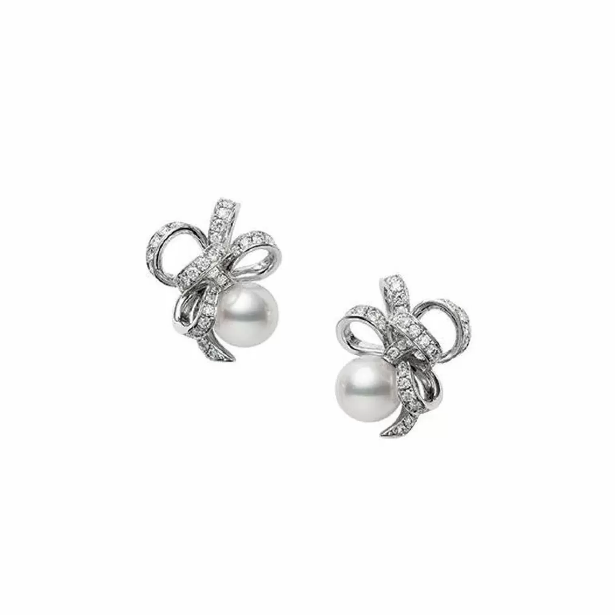 Mikimoto 18K White Gold 7.75Mm Akoya Pearl And Diamond Ribbon Earrings Hot