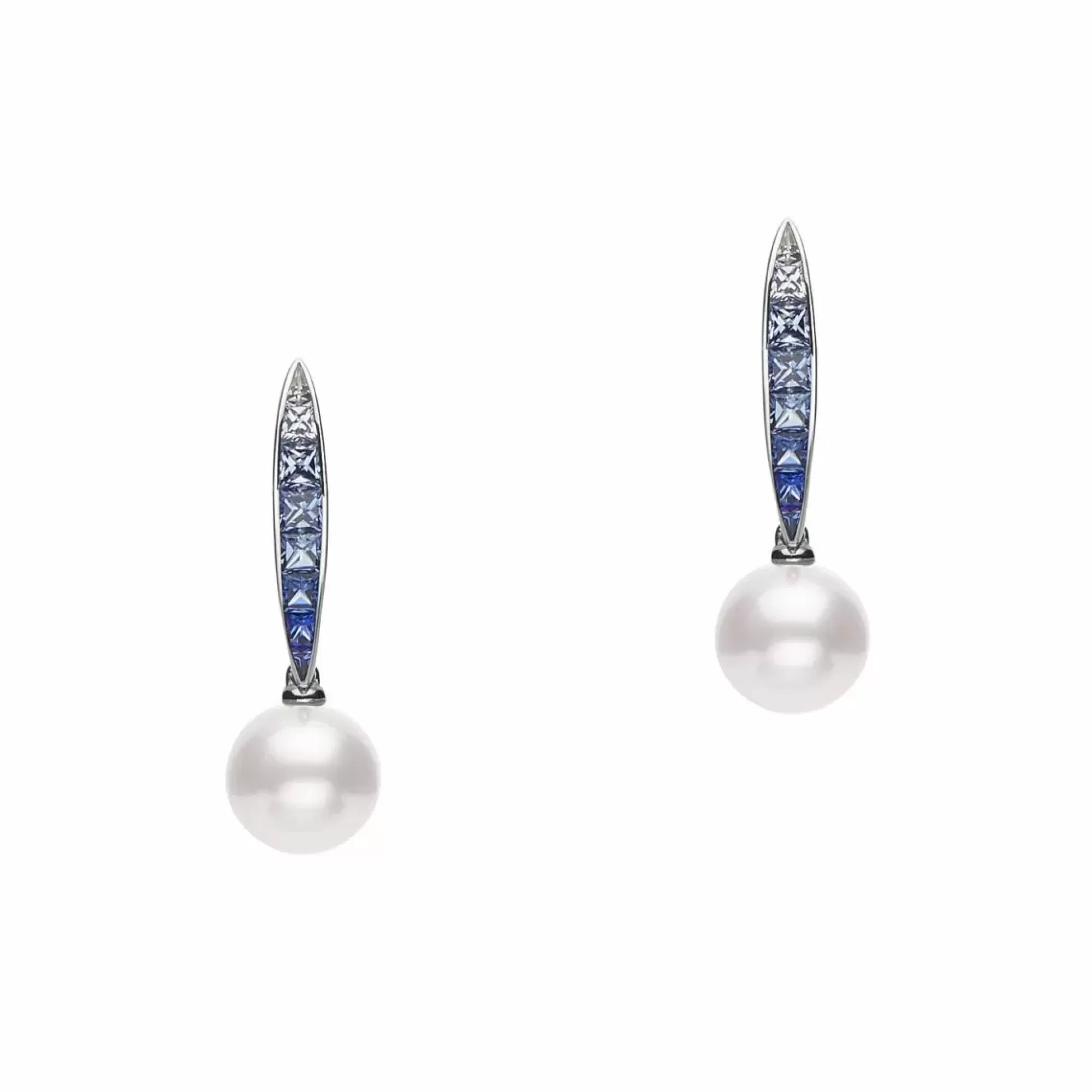 Mikimoto 18K White Gold 8Mm Akoya Pearl And Blue Sapphire Drop Earrings Sale