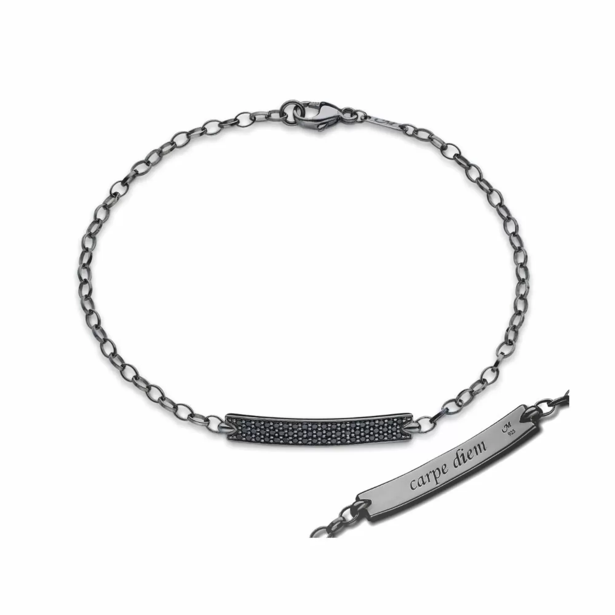 Monica Rich Kosann Sterling Silver Black Spinel Carpe Diem Petite Poesy Bracelet Hot