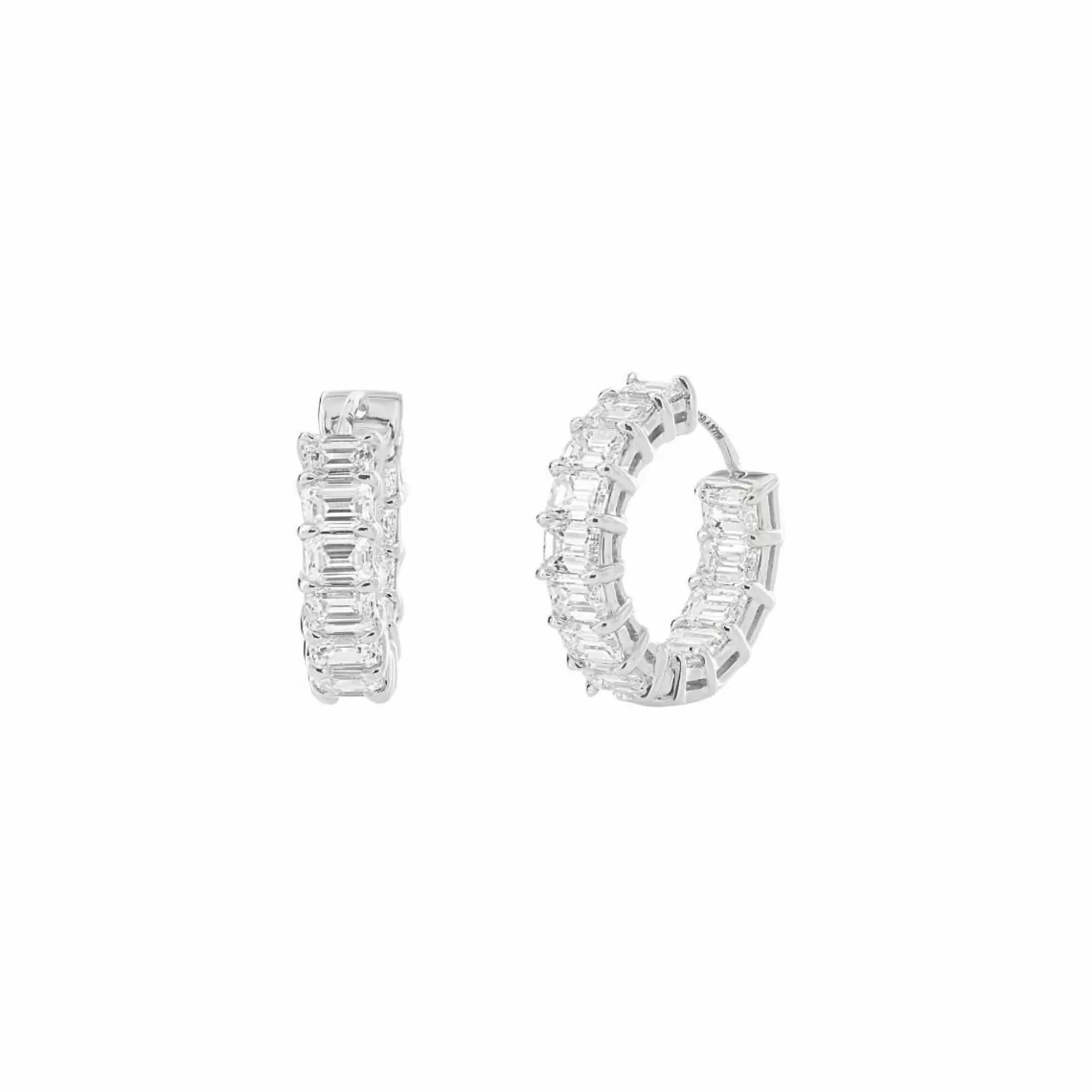 Norman Silverman 18K Emerald Cut Diamond Huggie Hoop Earrings Best Sale