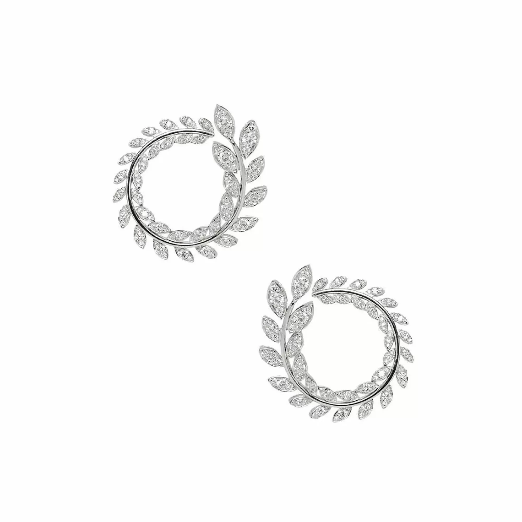 Norman Silverman 18K White Gold Diamond Marquise Spiral Leaf Earrings Shop