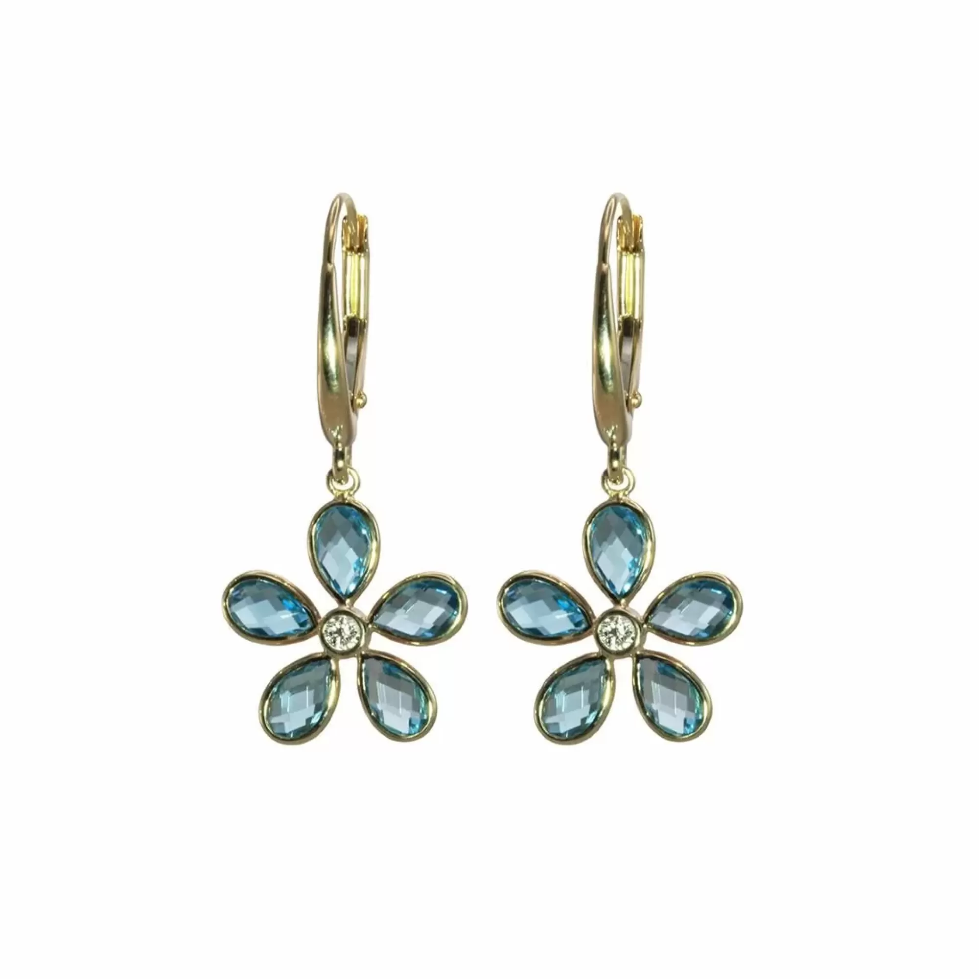 Olivia B 14K Yellow Gold Blue Topaz And Diamond Flower Drop Earrings Outlet
