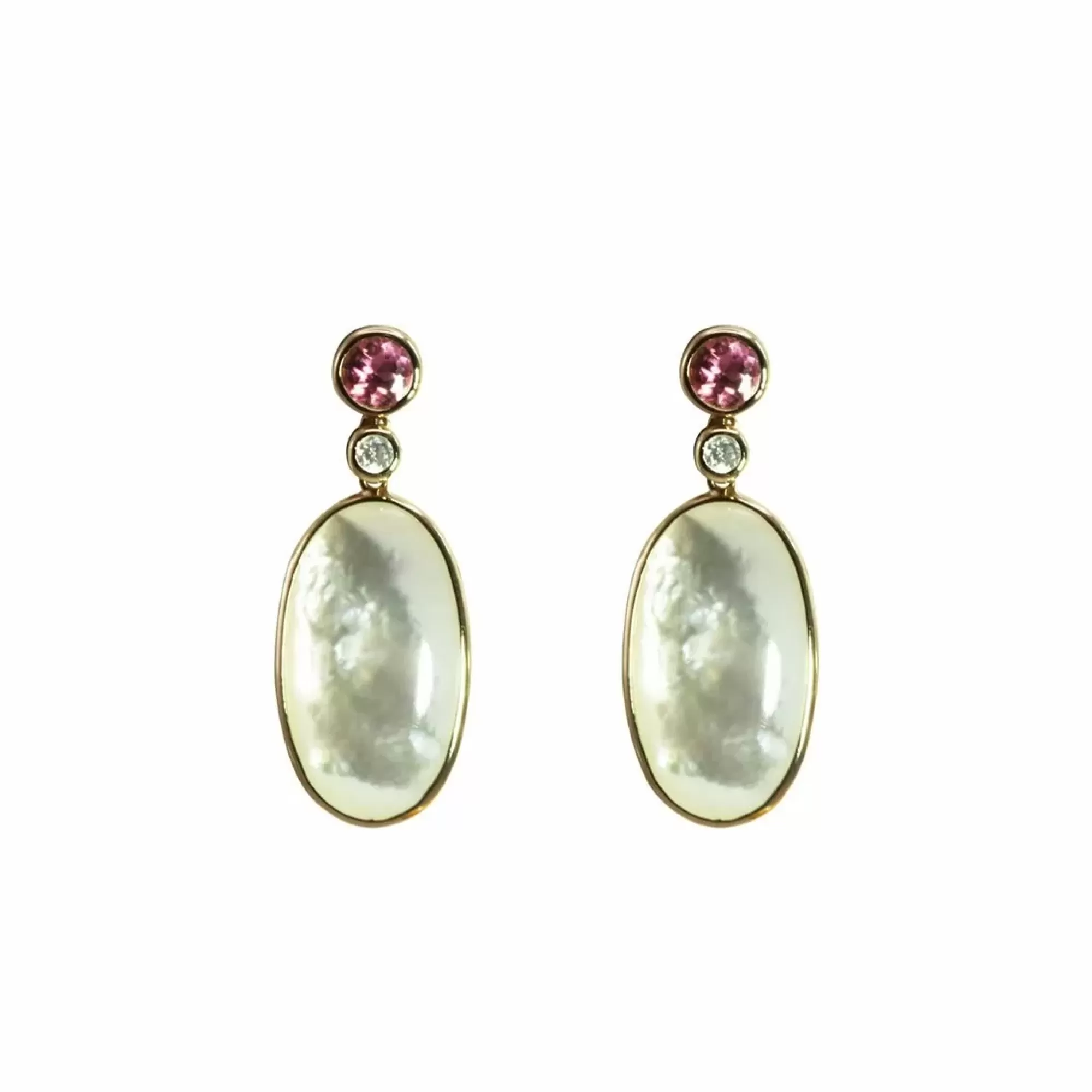 Olivia B 14K Yellow Gold Mother Of Pearl, Pink Tourmaline And Diamond Drop Earrings Store