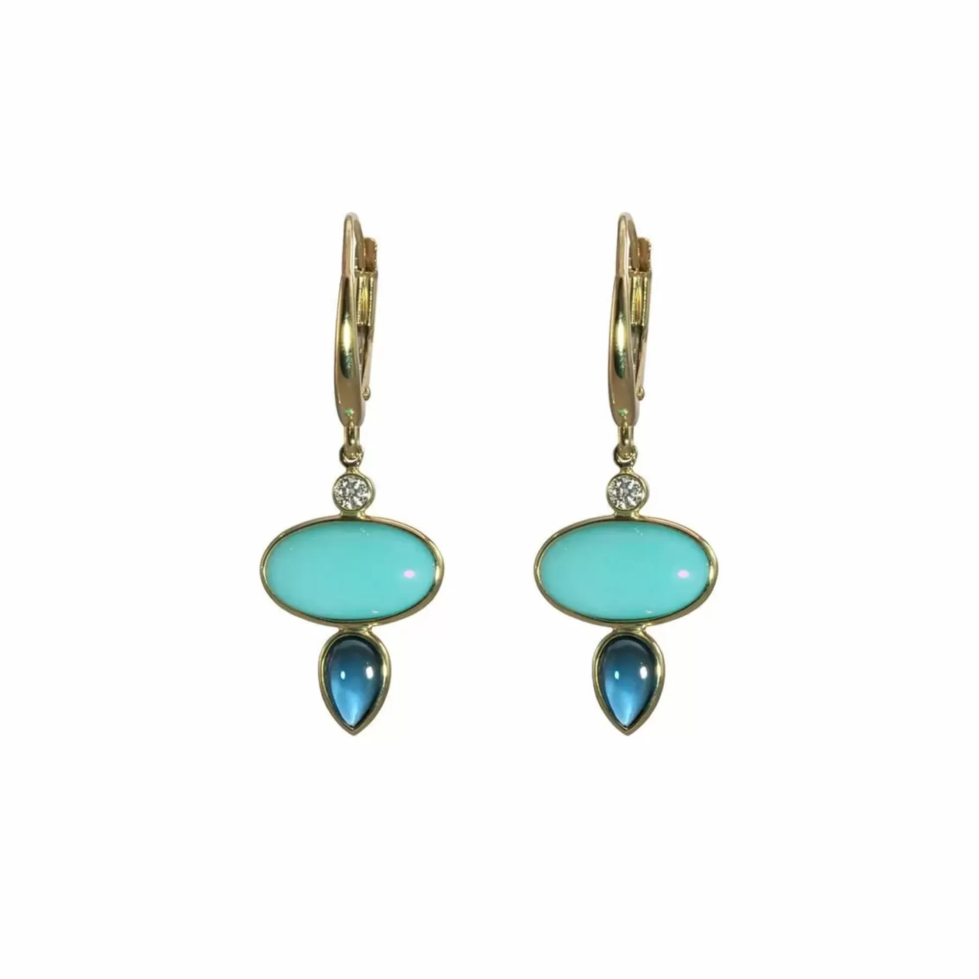 Olivia B 14K Yellow Gold Oval Turquoise, Blue Topaz And Diamond Earrings Best