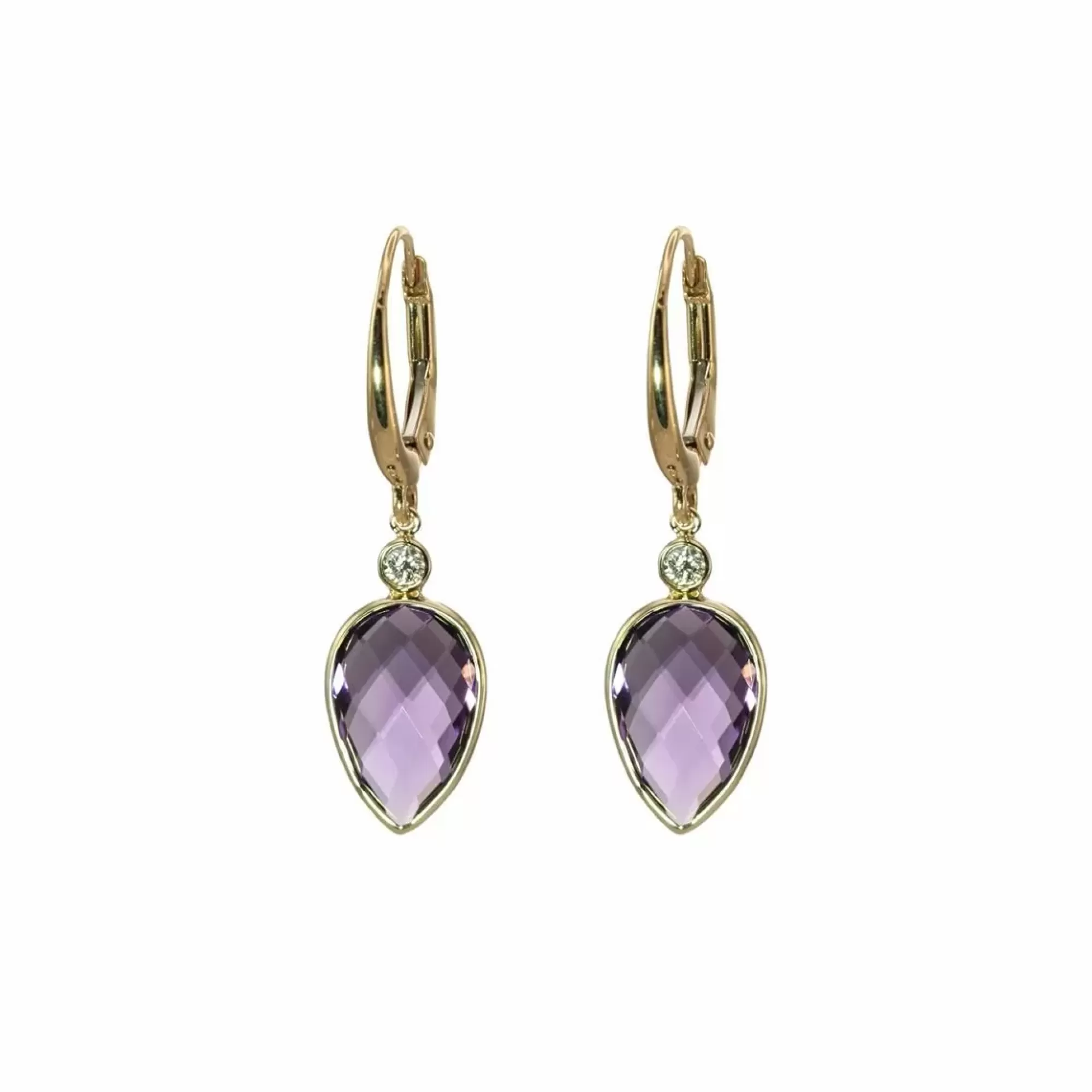 Olivia B 14K Yellow Gold Pear Shaped Amethyst And Diamond Drop Earrings Cheap
