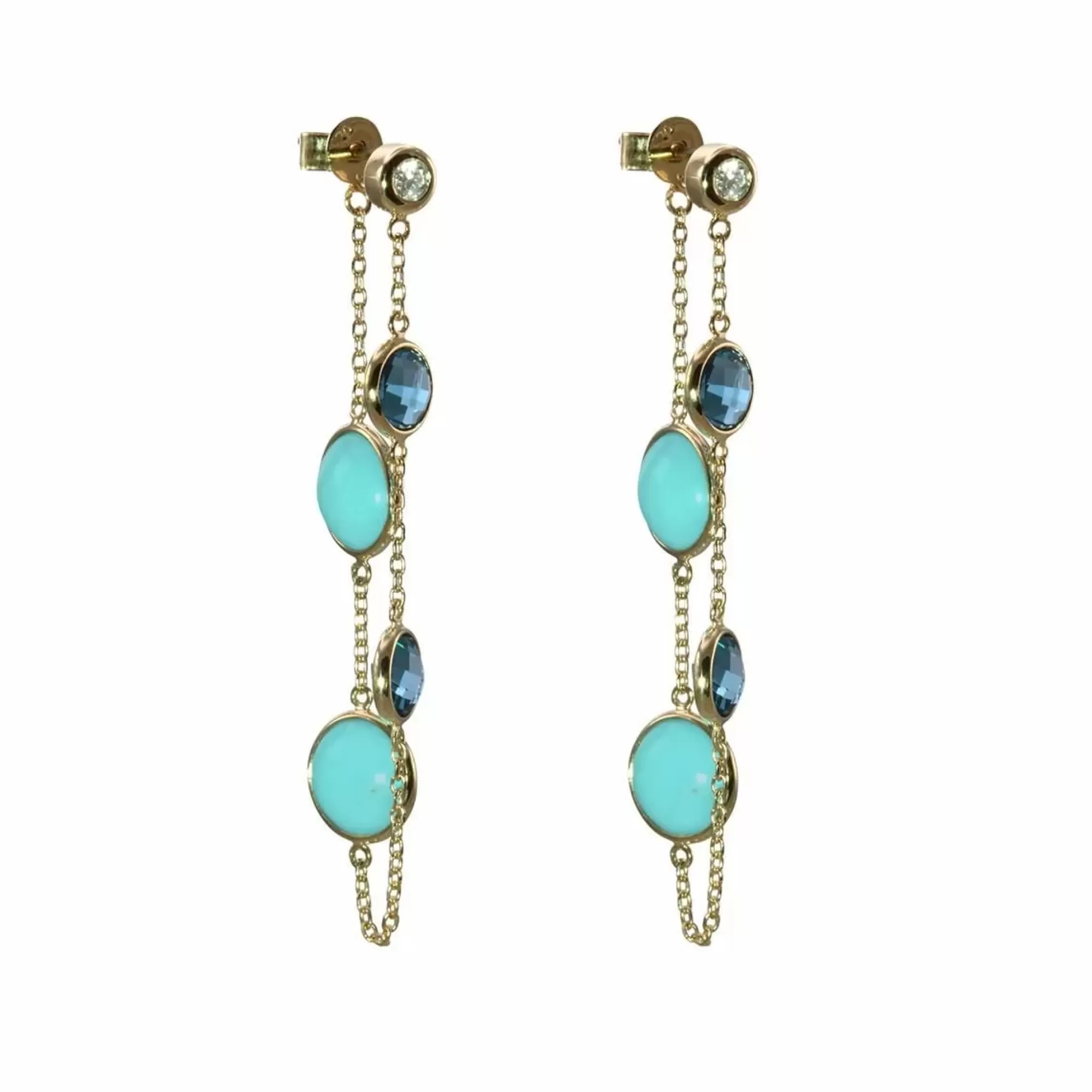 Olivia B 14K Yellow Gold Turquoise, Blue Topaz And Diamond Chain Earrings Flash Sale