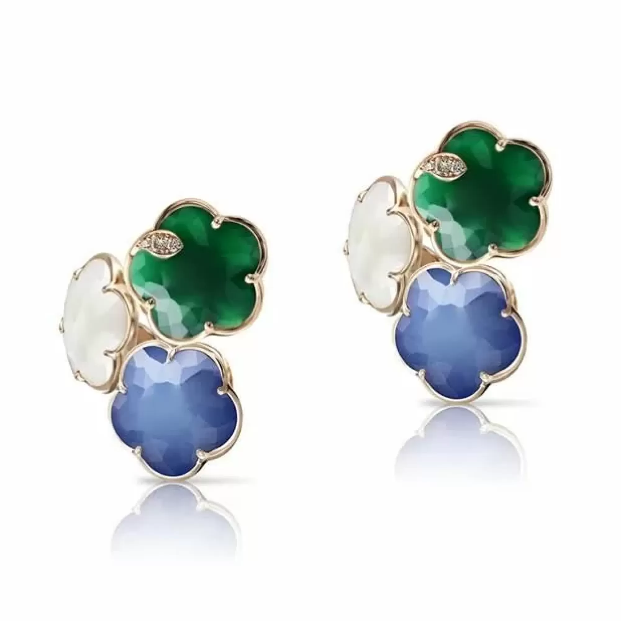 Pasquale Bruni Petite Joli 18K Rose Gold White And Green Agate Lapis And Diamond Earrings Cheap