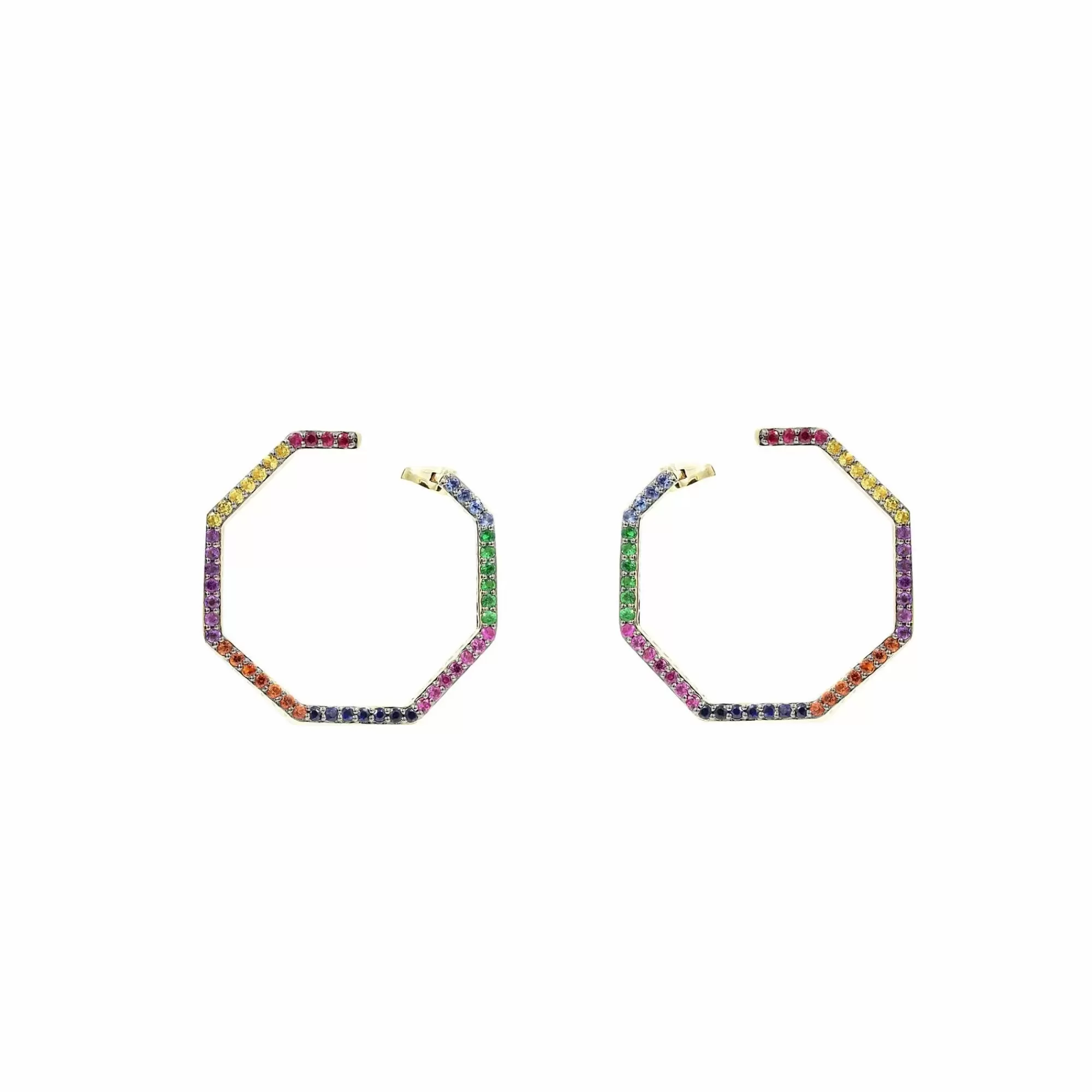 Phillips House 14K Yellow Gold Rainbow Octagon Hoop Earrings Fashion