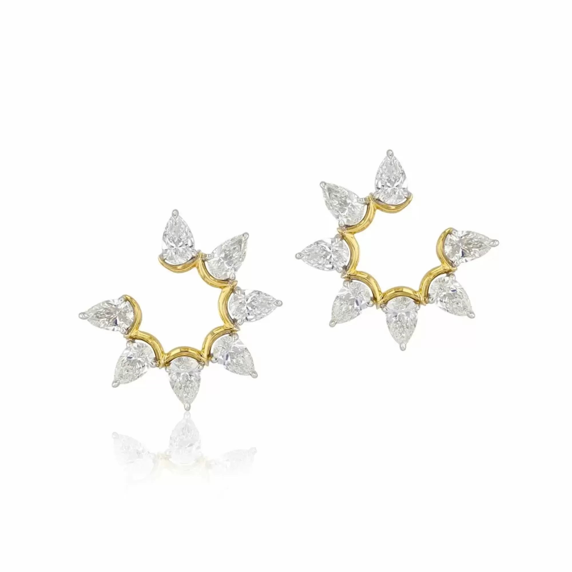 Phillips House 18K Yellow Gold Pear Shaped Diamond Circle Fan Earrings Hot