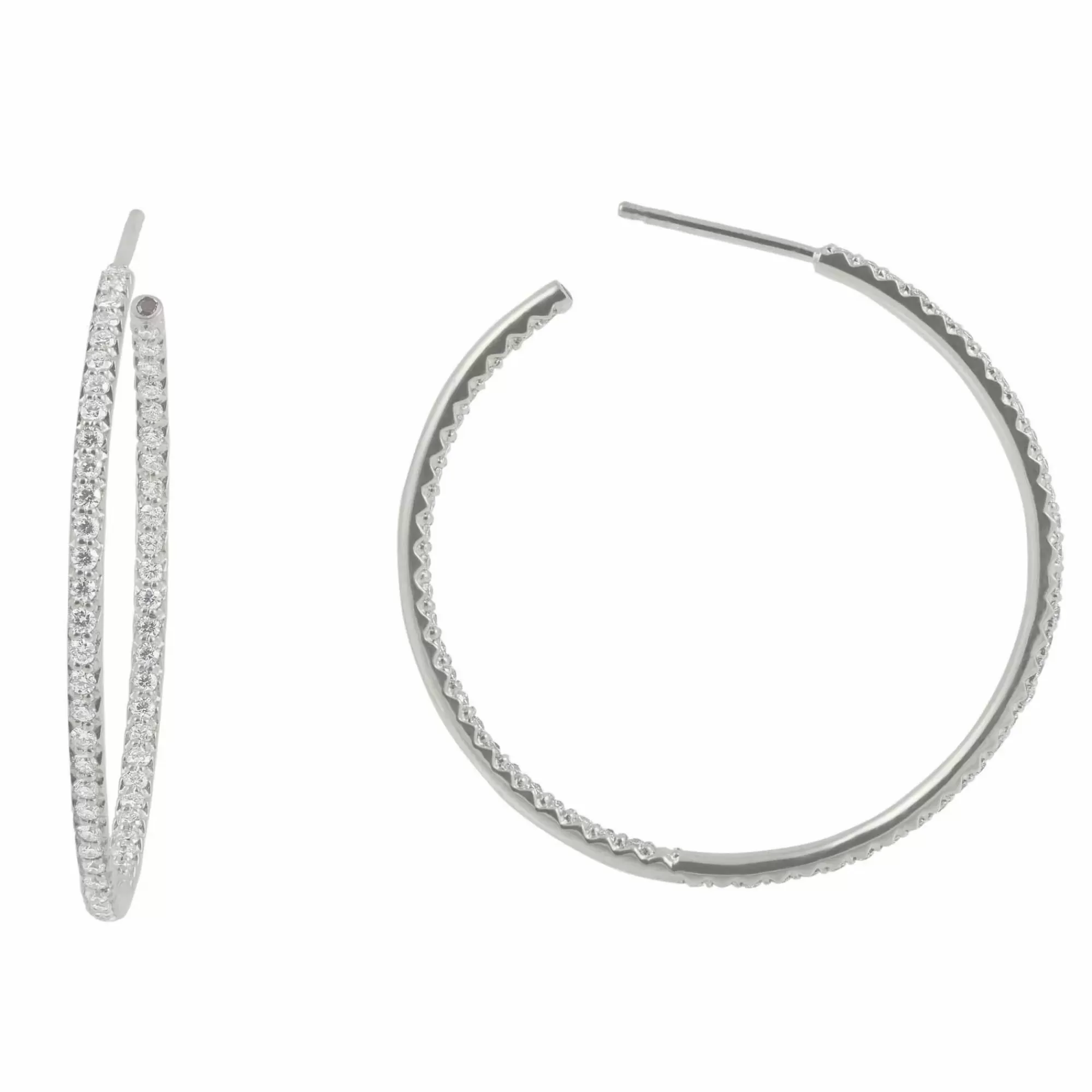 Roberto Coin 18K White Gold Extra Large Inside Outside Diamond Hoop Earrings Clearance
