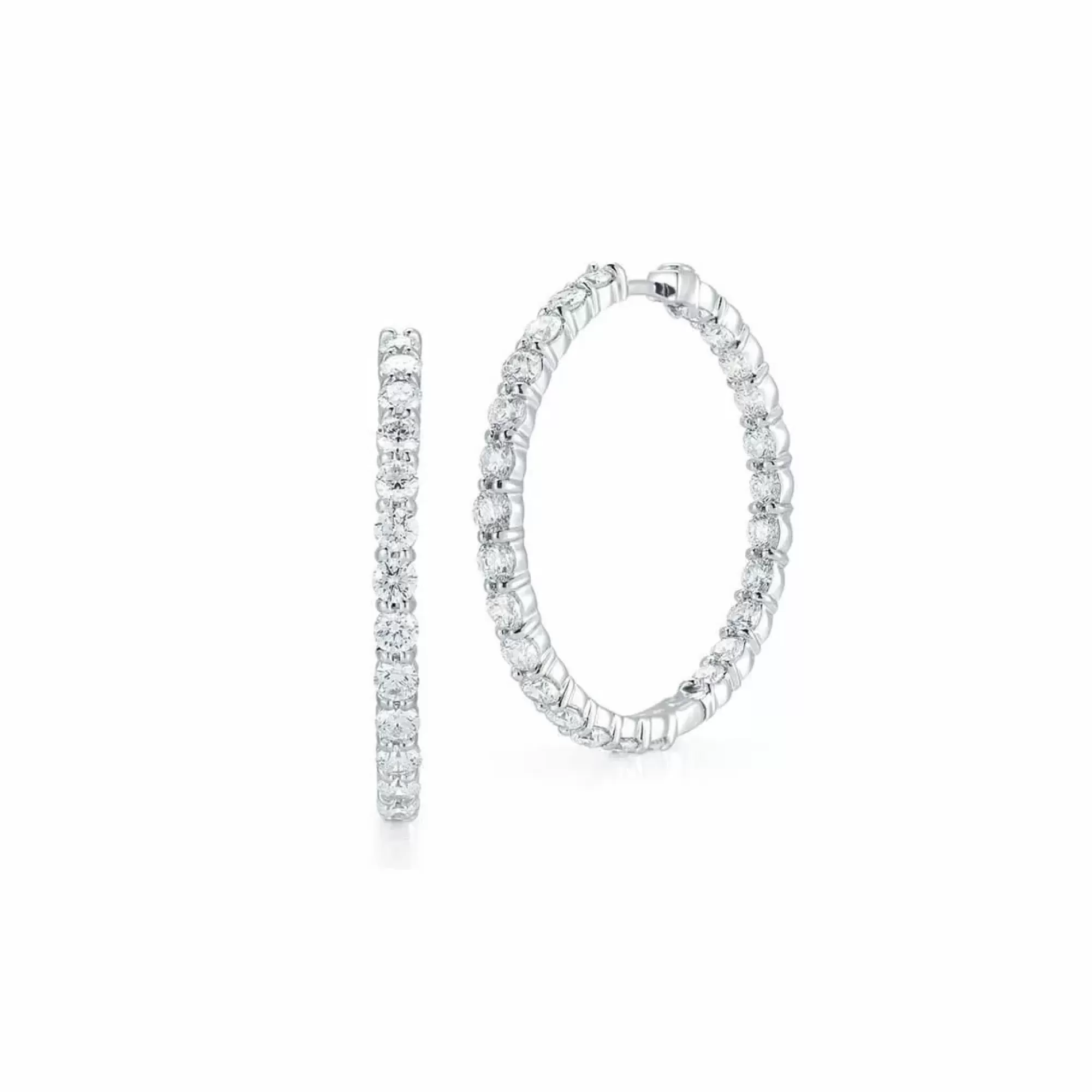 Roberto Coin 18K White Gold Inside Outside Diamond Hoop Earrings Best