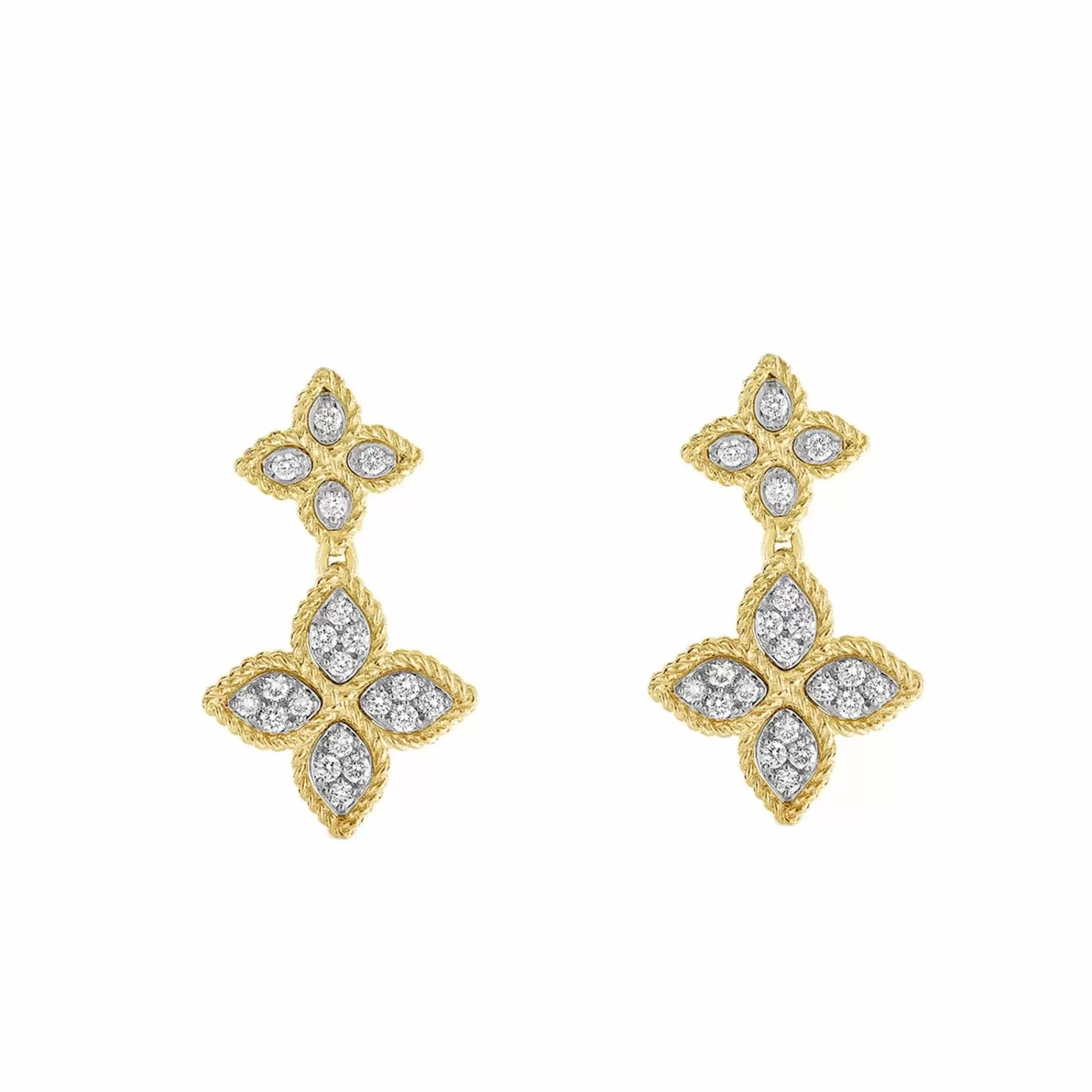 Roberto Coin 18K Yellow Gold And Diamond Princess Flower Double Drop Earrings Cheap