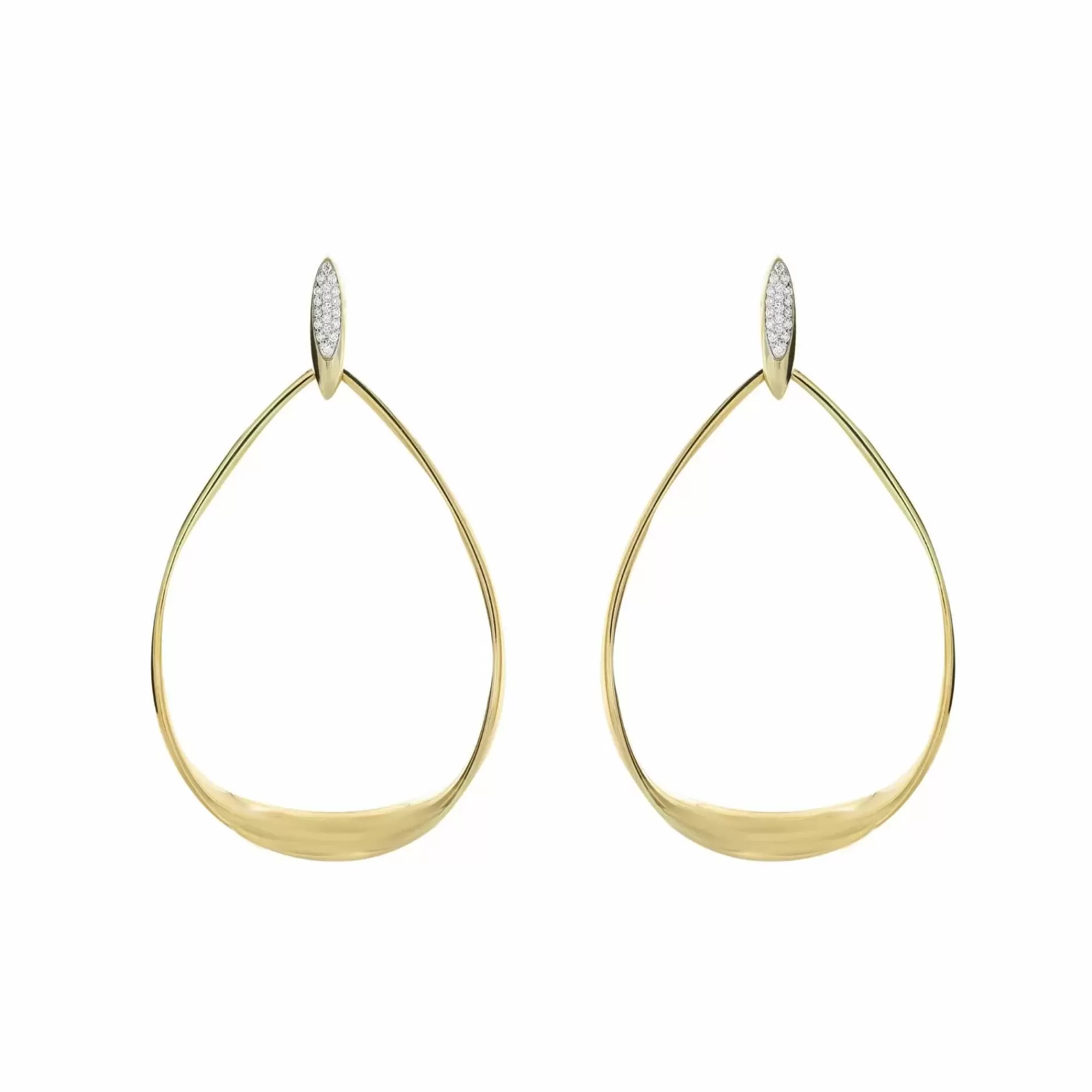 Roberto Coin Oro Classic 18K Yellow And White Gold Diamond Open Pear Shape Earrings Hot