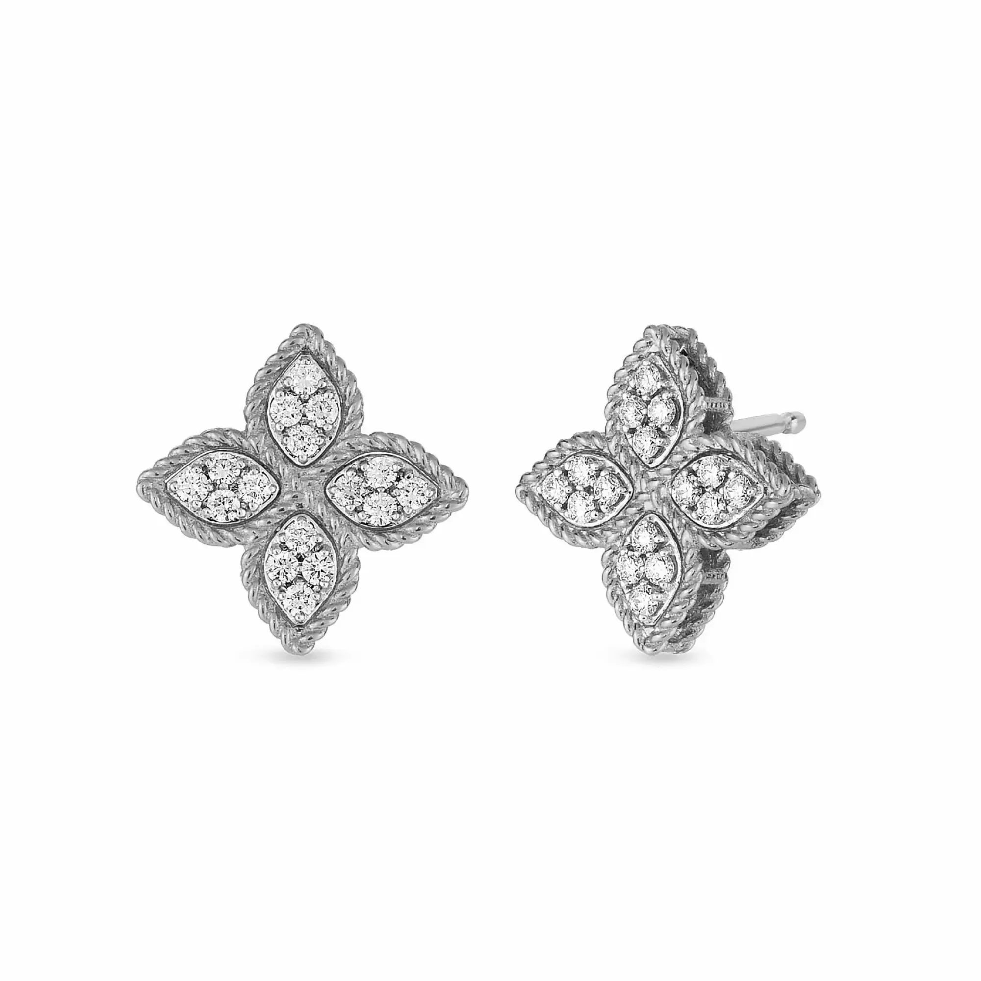 Roberto Coin Princess Flower 18K White Gold Diamond Pave Flower Earrings Store
