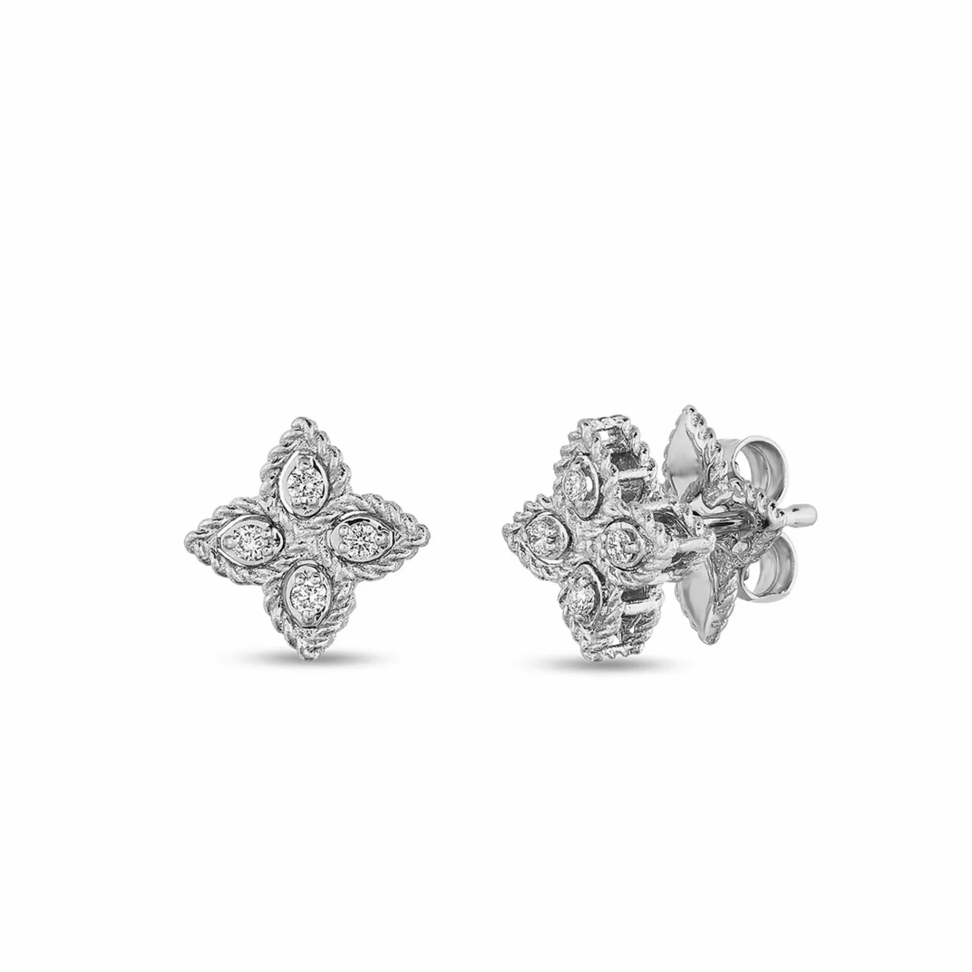 Roberto Coin Princess Flower 18K White Gold Diamond Small Flower Stud Earrings New