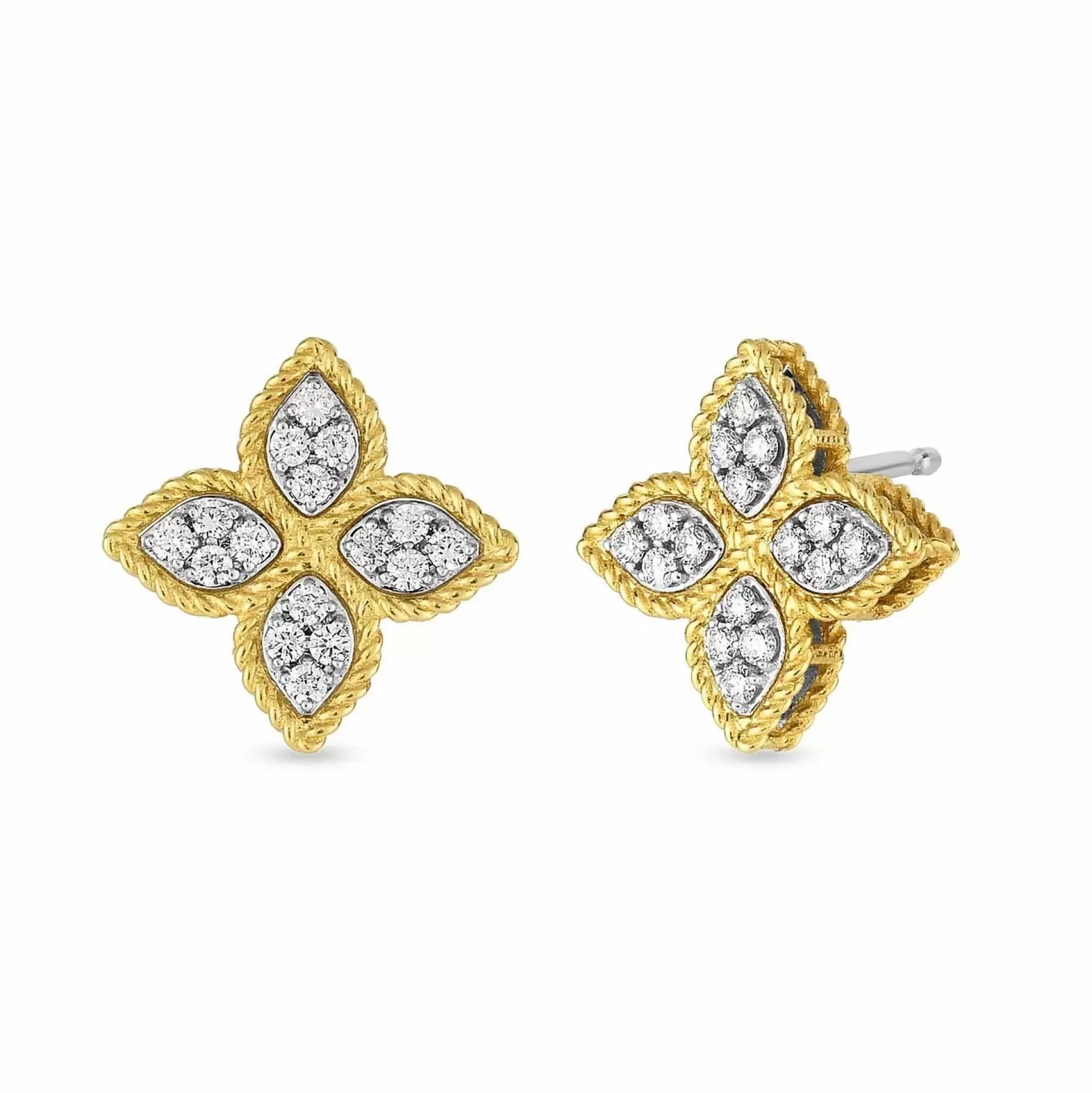 Roberto Coin Princess Flower 18K Yellow Gold Medium Diamond Pave Flower Earrings Cheap