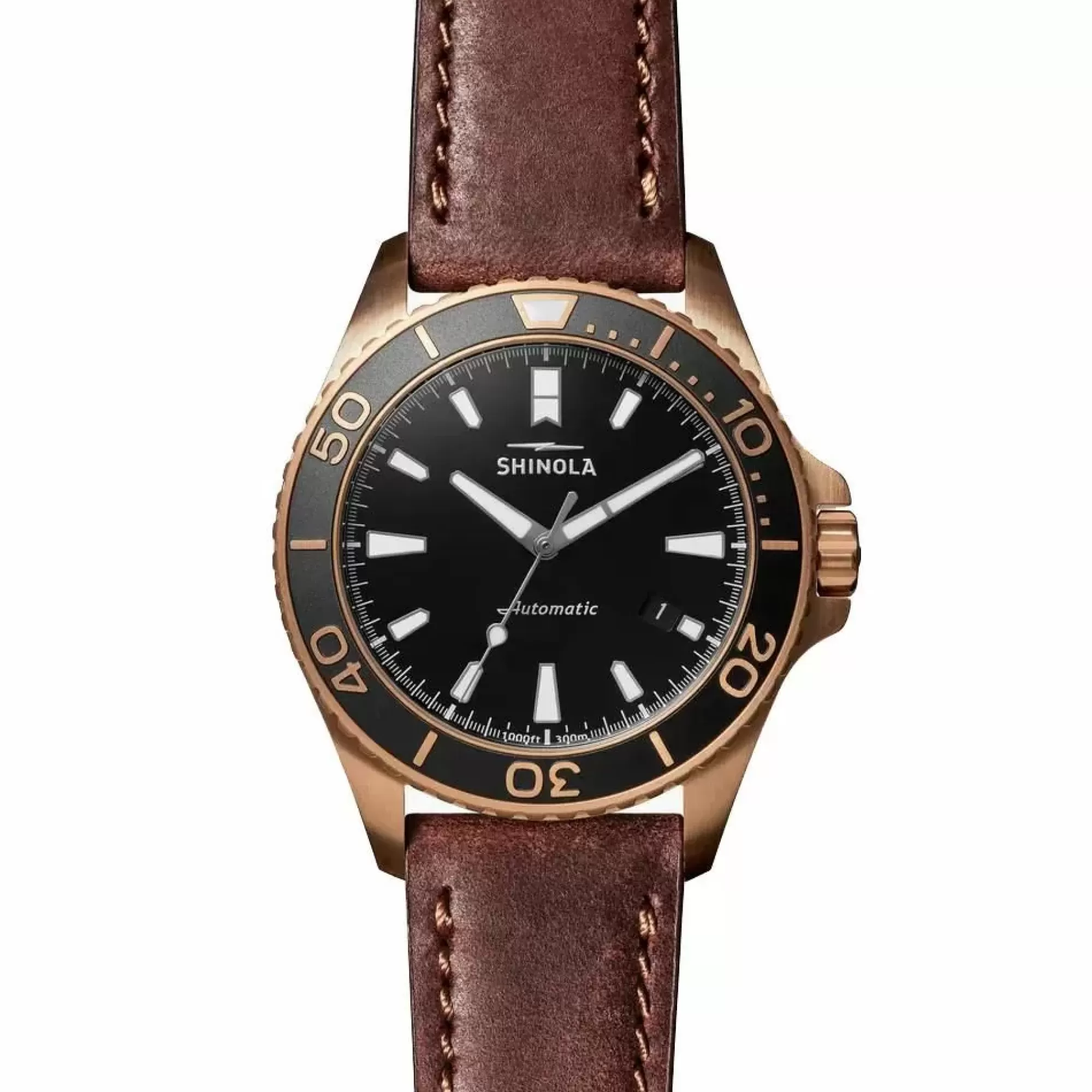 Shinola Bronze Monster Automatic 43Mm Black Dial With Leather Strap Cheap