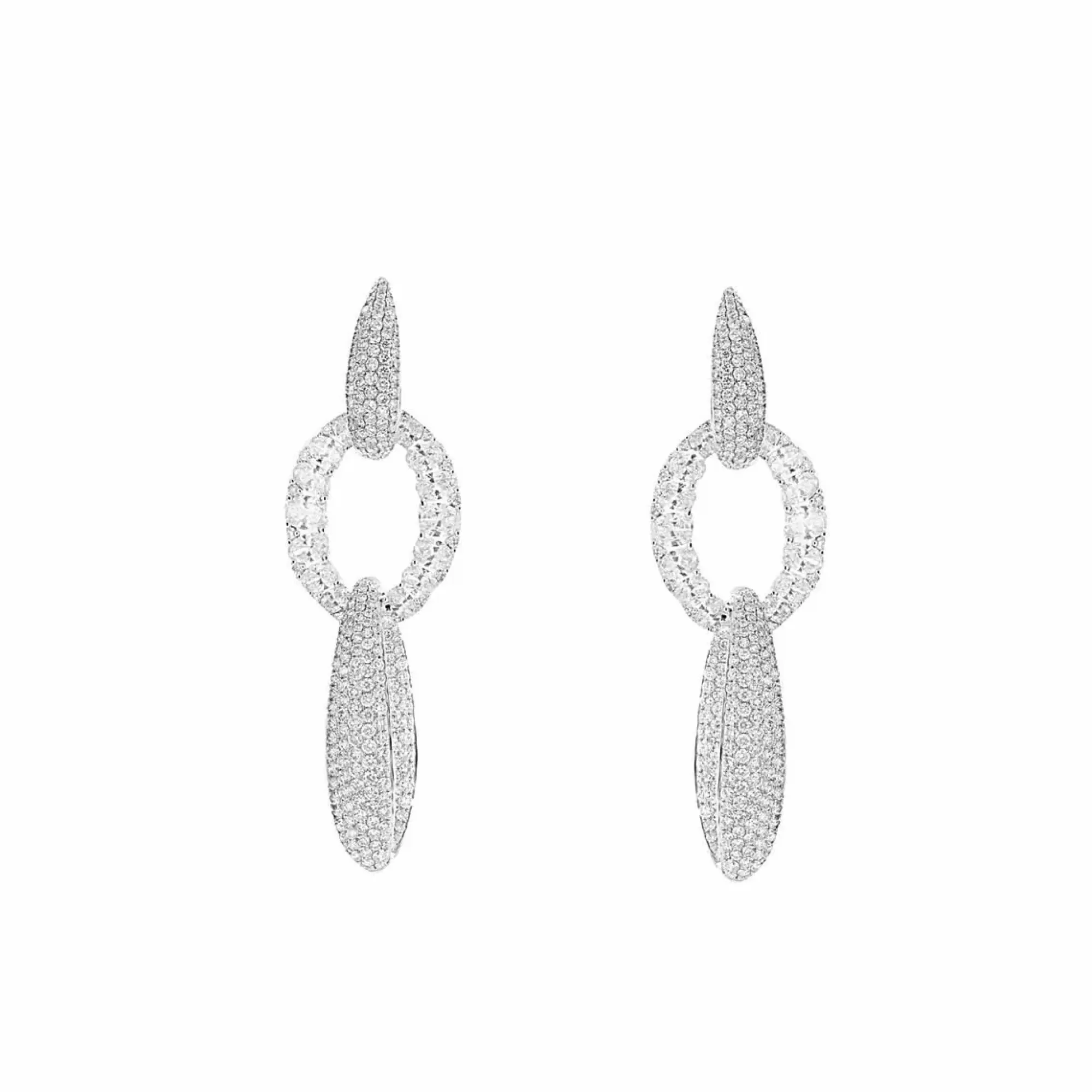 Sutra Jewels 18K White Gold Triple Oval Diamond Drop Earrings Discount