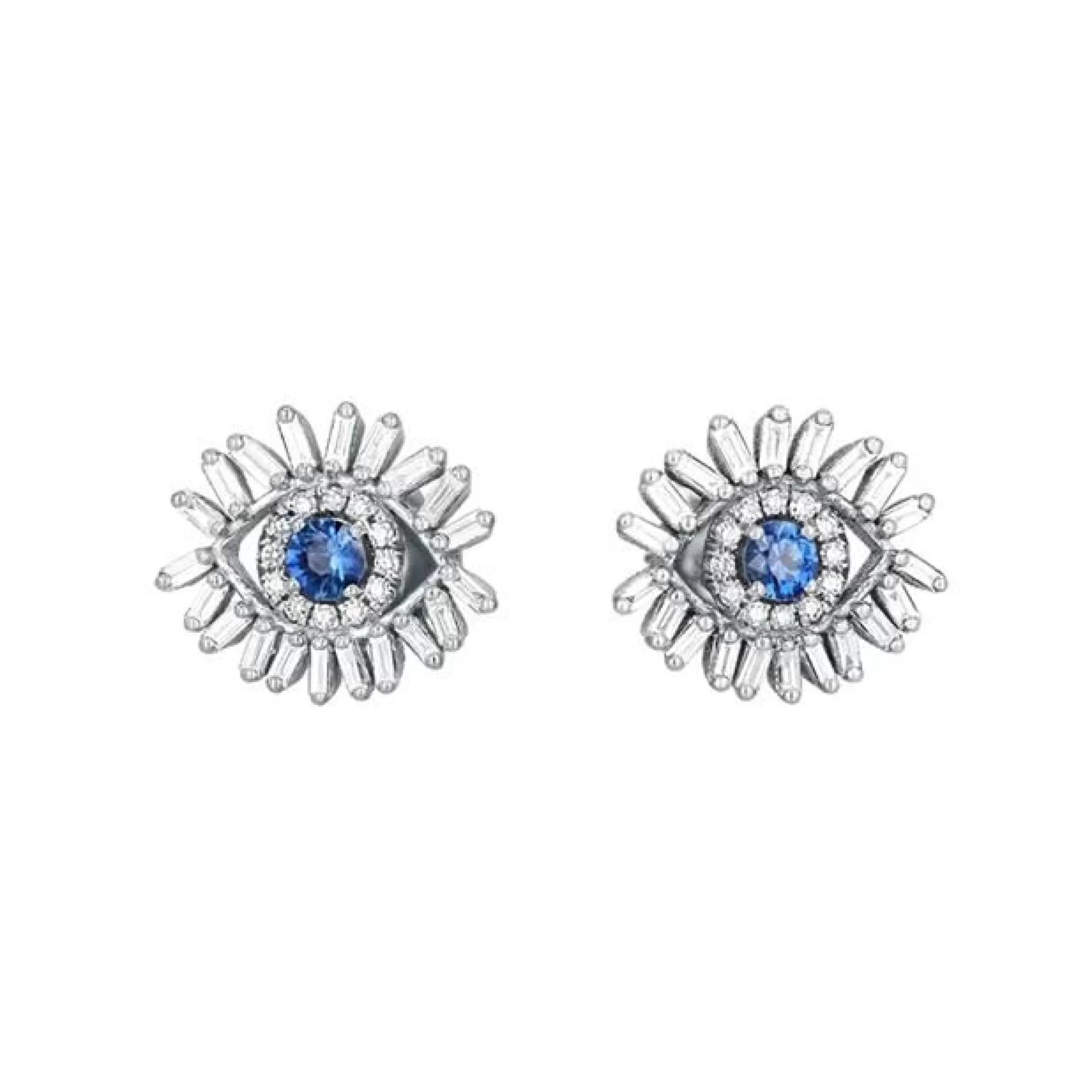 Suzanne Kalan 18K White Gold Diamond And Sapphire Evil Eye Stud Earrings Hot