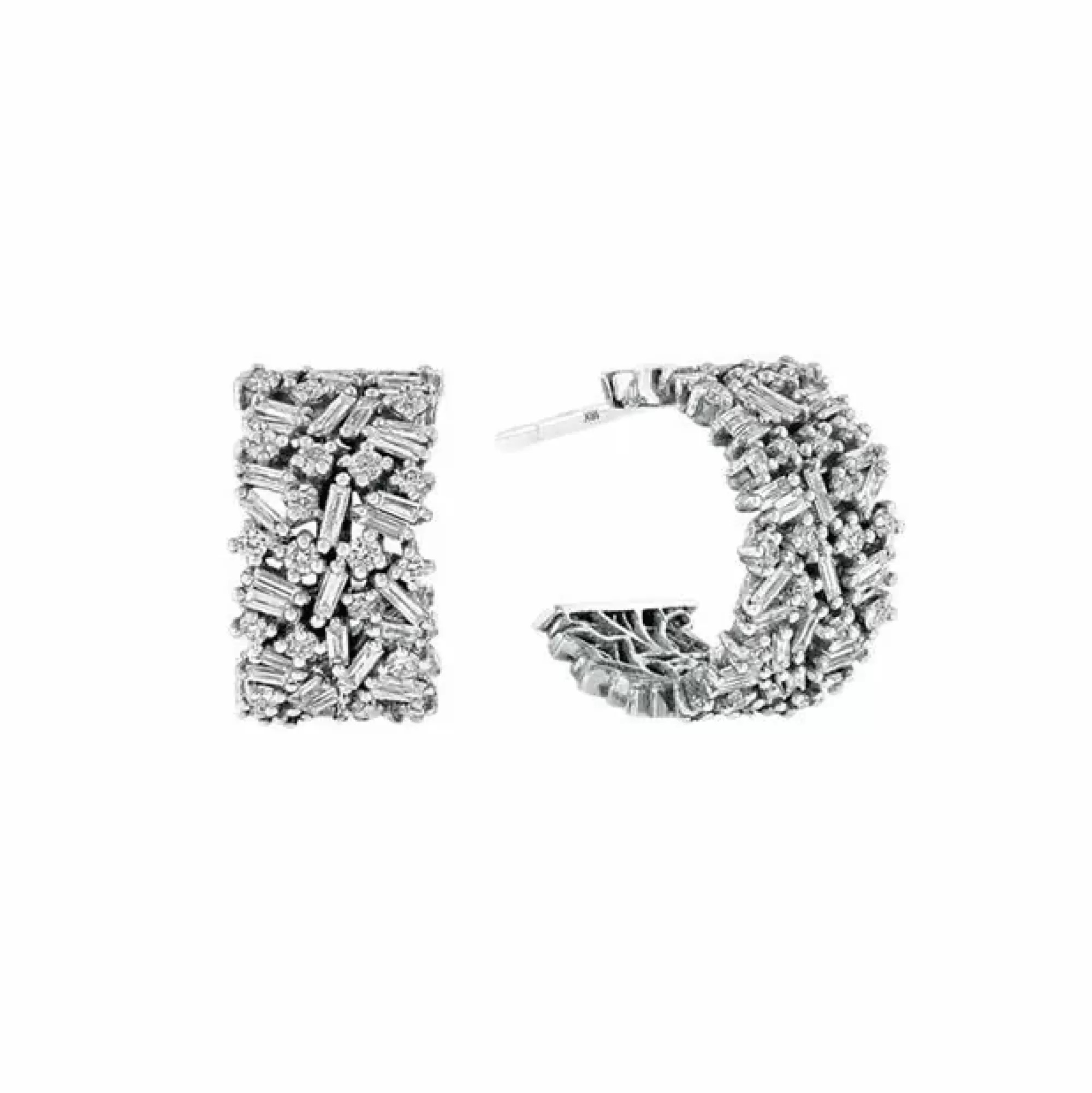 Suzanne Kalan 18K White Gold Diamond Fireworks 12Mm Huggie Earrings Cheap